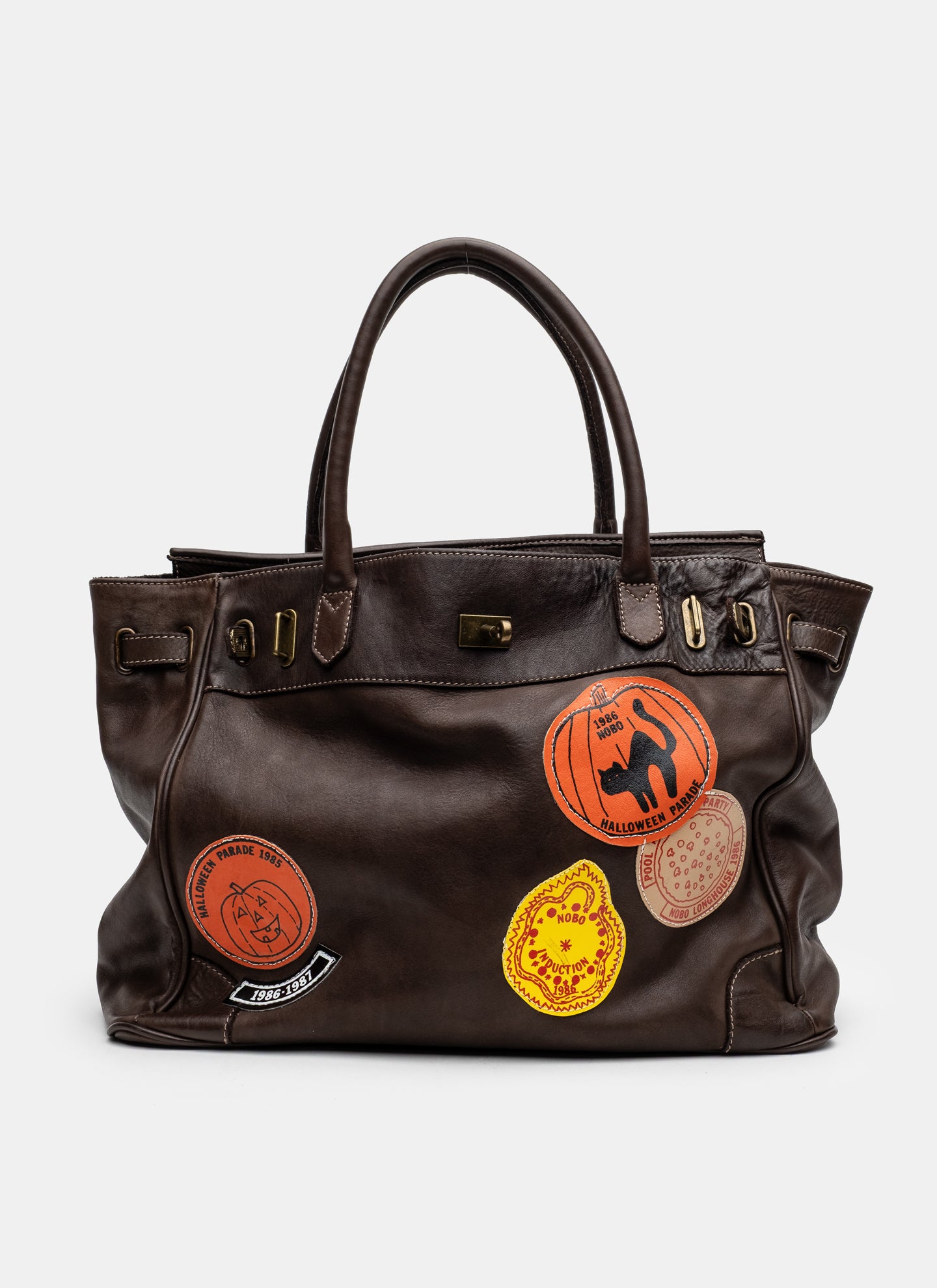 Patched Slouchy Calf Leather Shoulder Bag