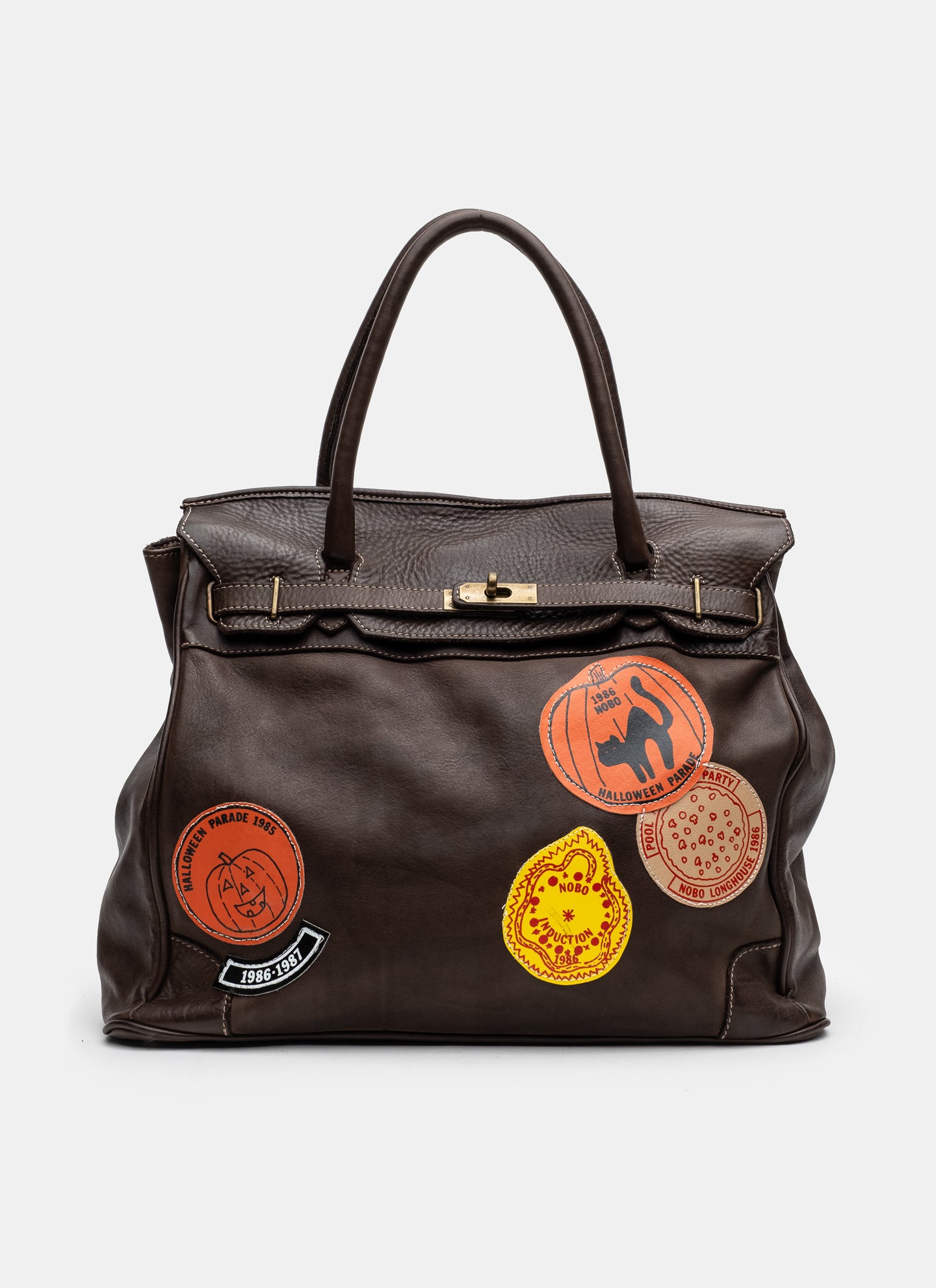 Patched Slouchy Calf Leather Shoulder Bag