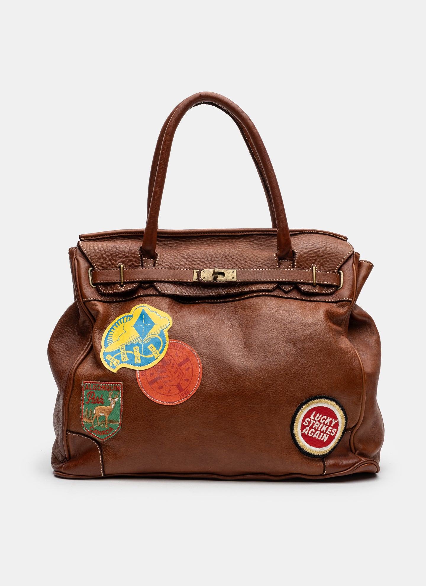 Patched Slouchy Calf Leather Shoulder Bag