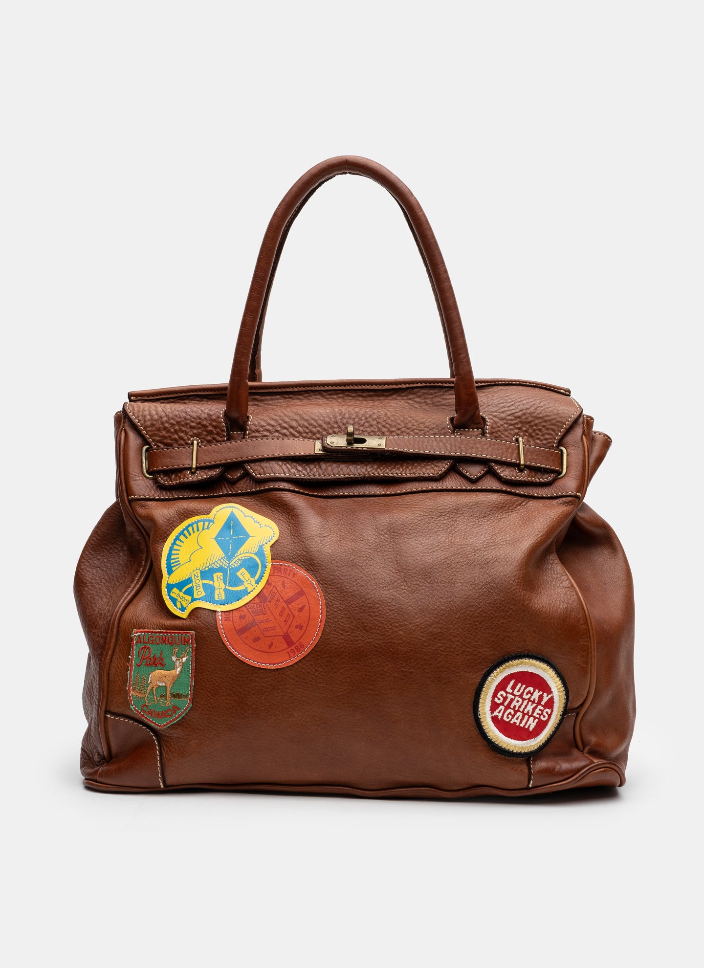 Patched Slouchy Calf Leather Shoulder Bag