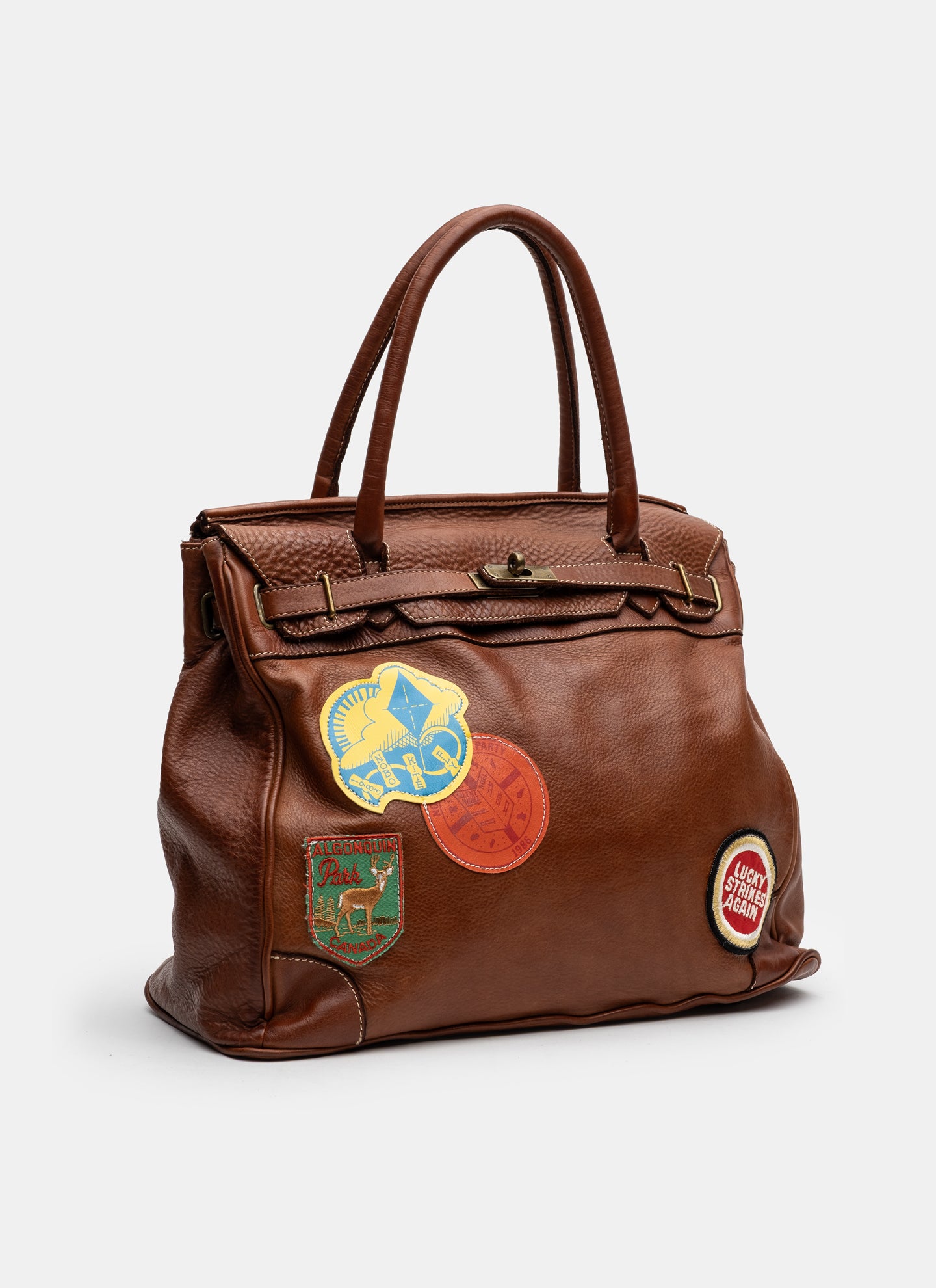 Patched Slouchy Calf Leather Shoulder Bag