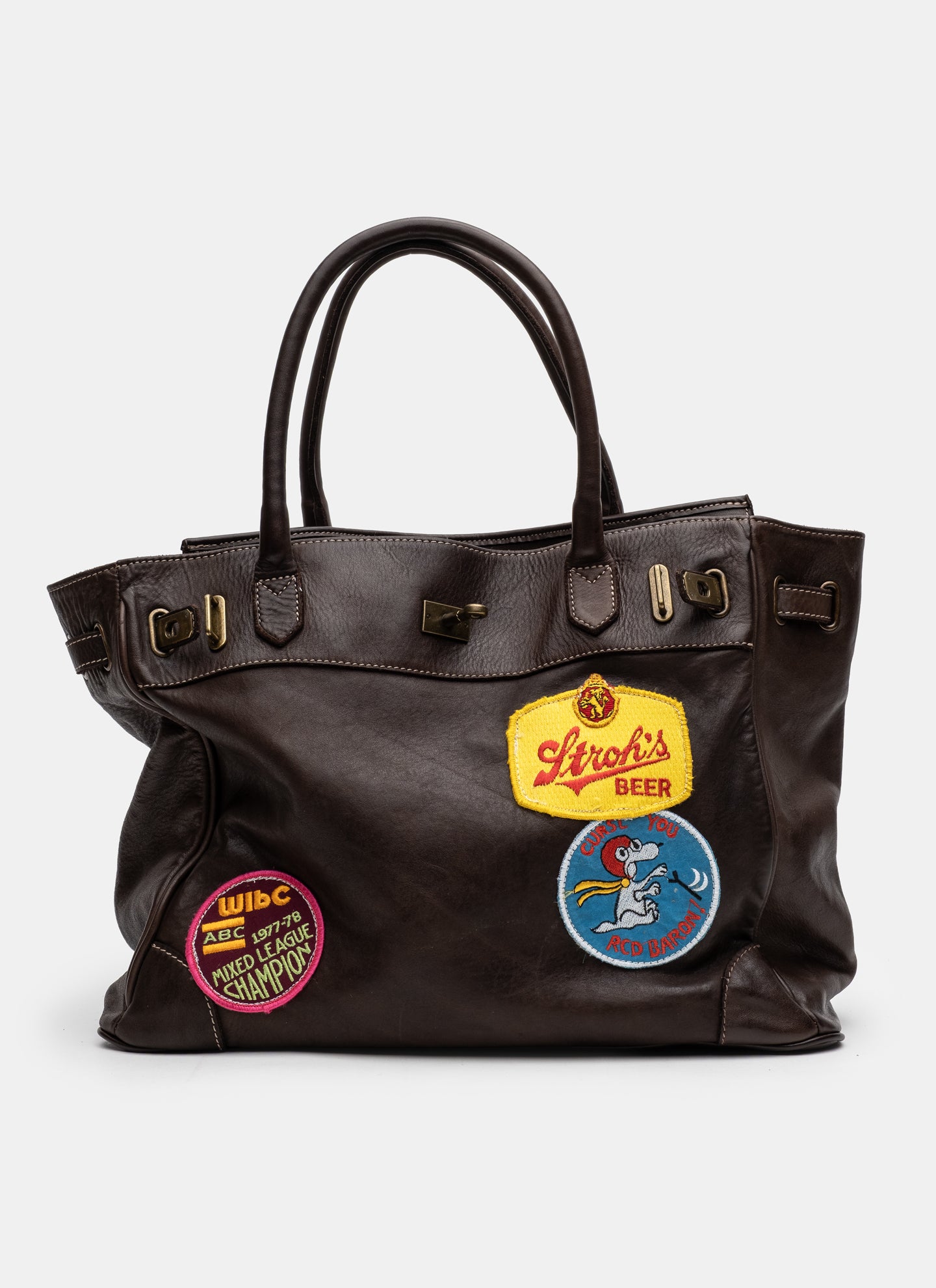 Patched Slouchy Calf Leather Shoulder Bag