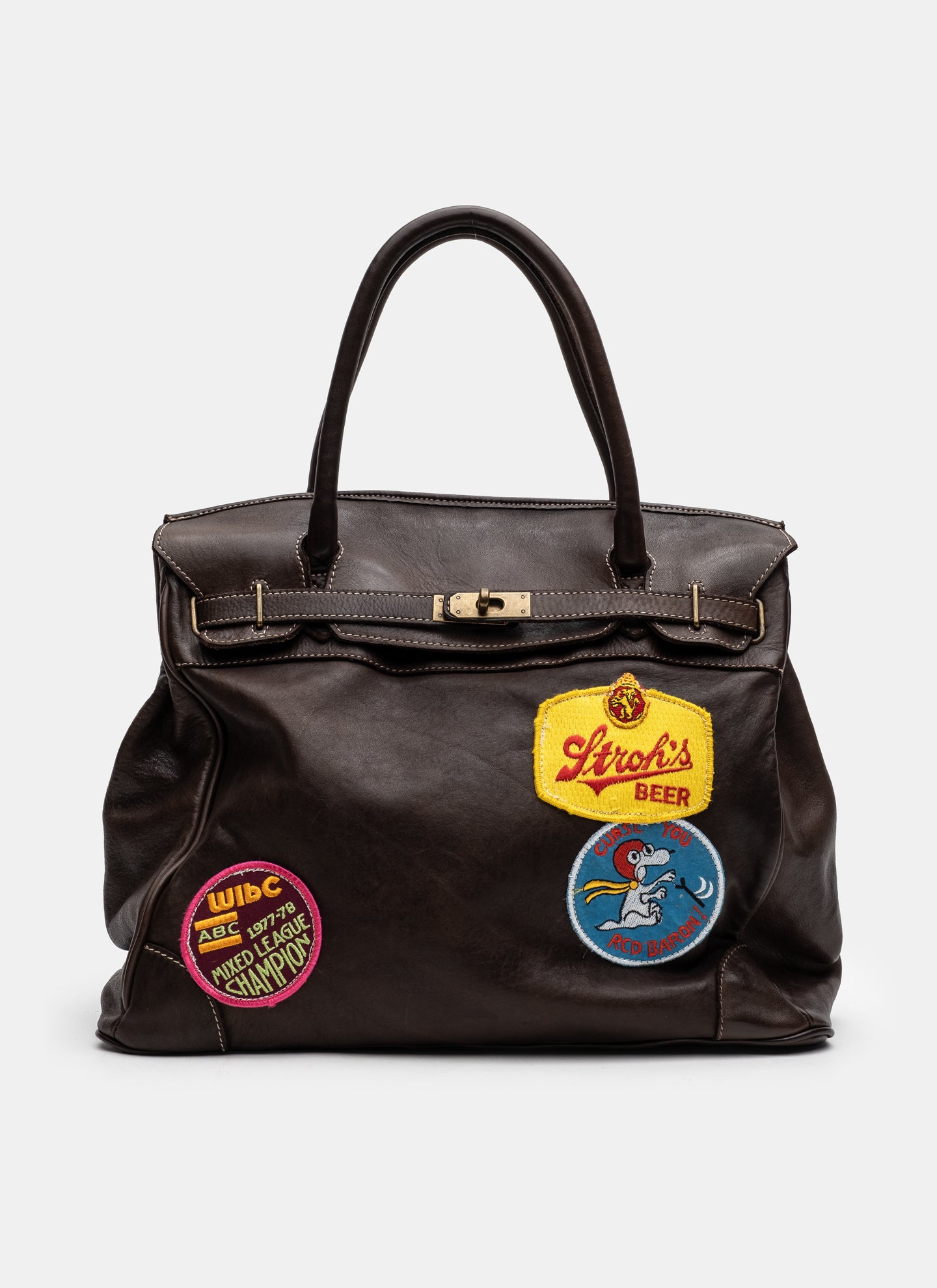 Patched Slouchy Calf Leather Shoulder Bag