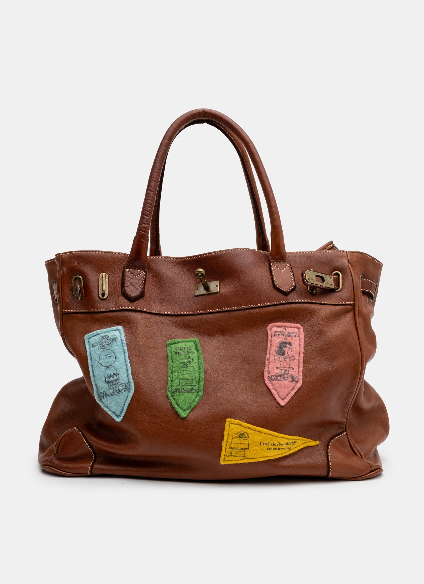 Patched Slouchy Calf Leather Shoulder Bag