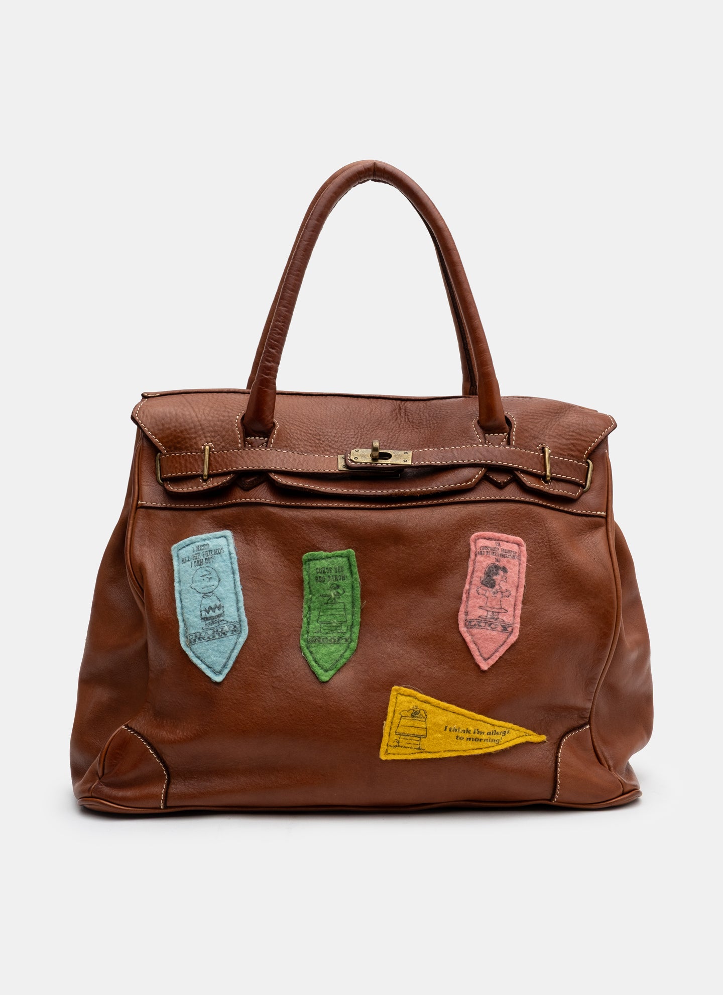 Patched Slouchy Calf Leather Shoulder Bag