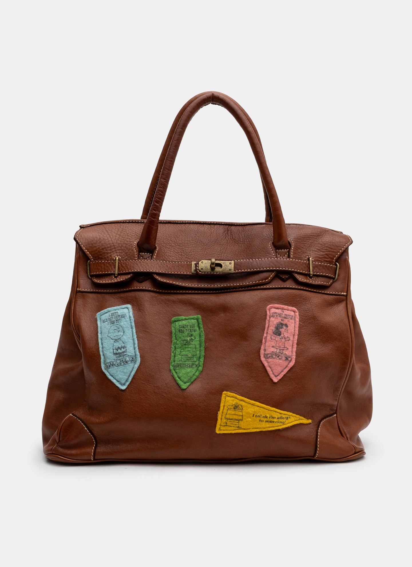 Patched Slouchy Calf Leather Shoulder Bag