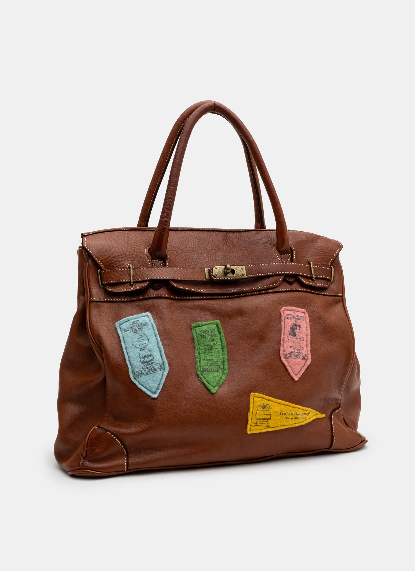 Patched Slouchy Calf Leather Shoulder Bag