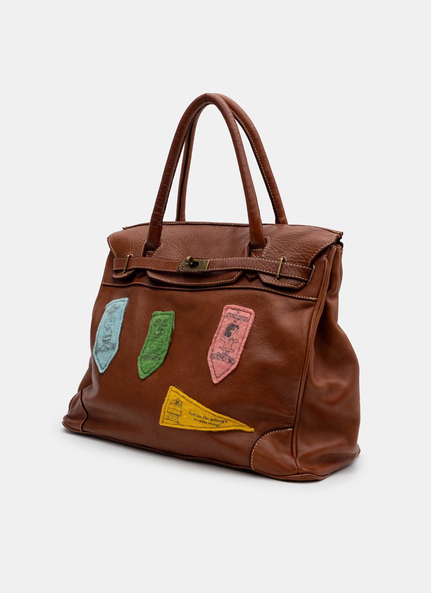 Patched Slouchy Calf Leather Shoulder Bag