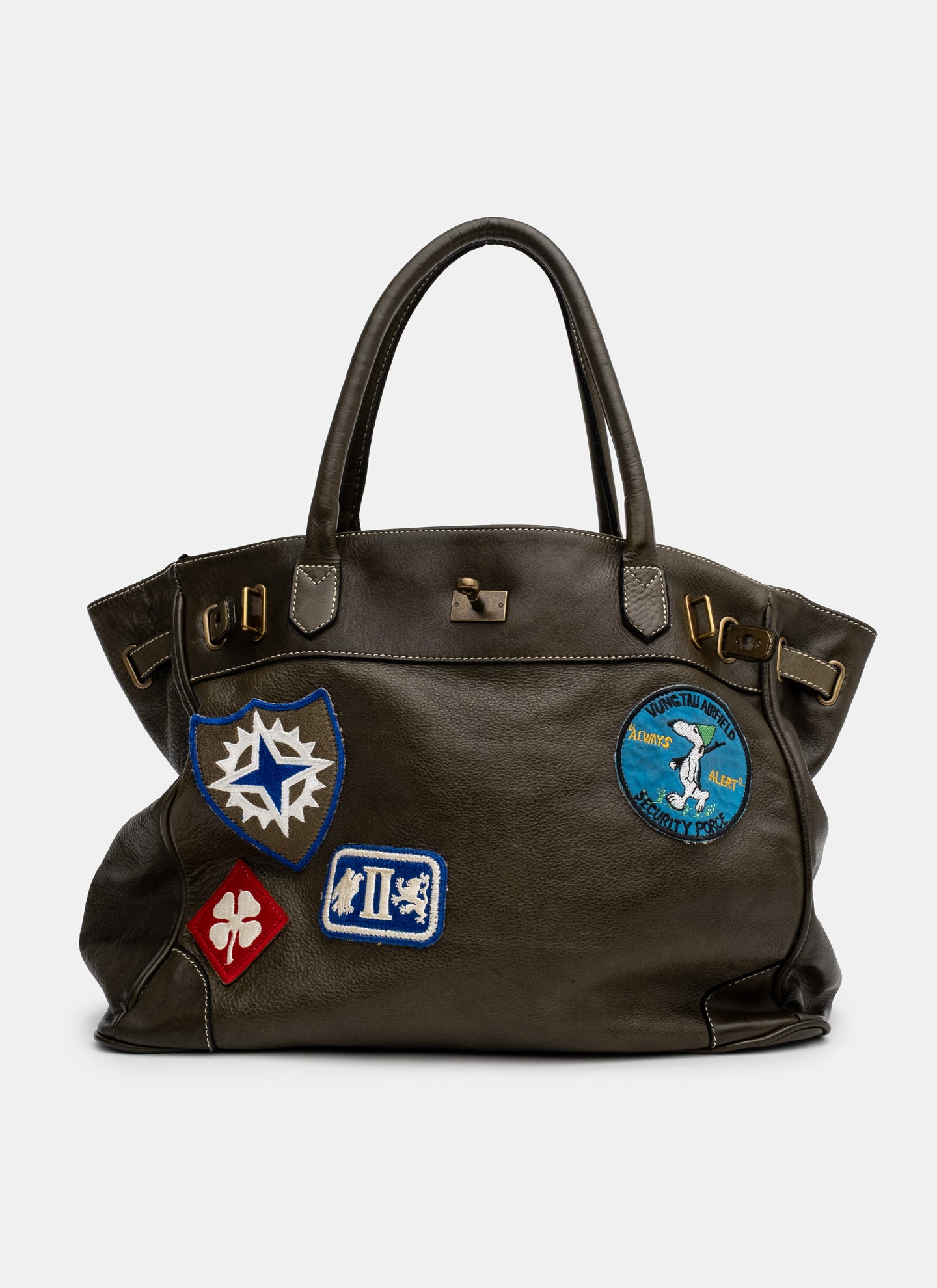 Patched Slouchy Calf Leather Shoulder Bag