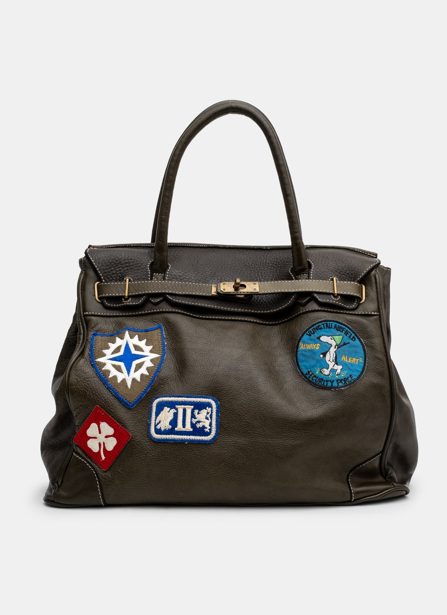 Patched Slouchy Calf Leather Shoulder Bag