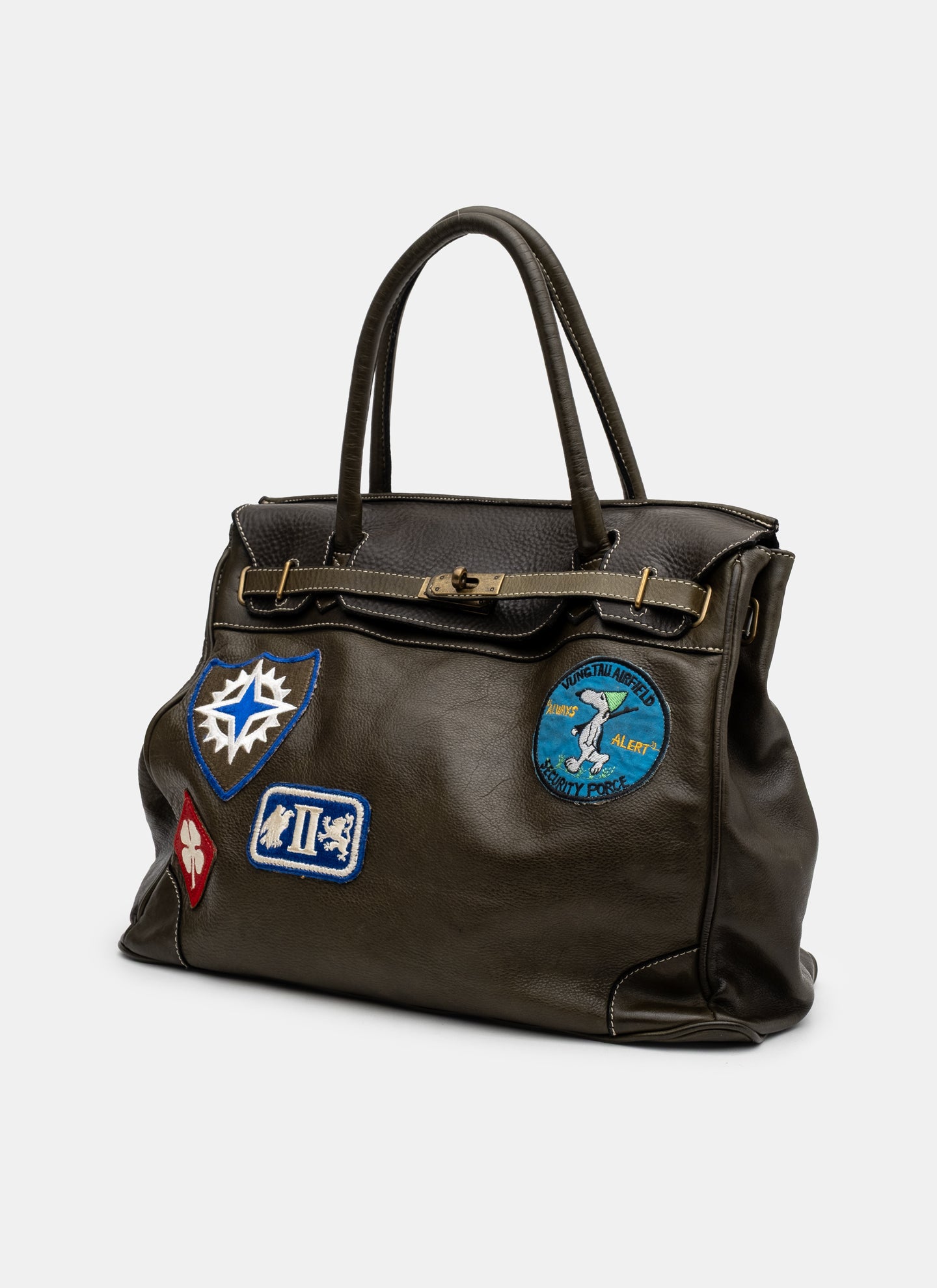 Patched Slouchy Calf Leather Shoulder Bag