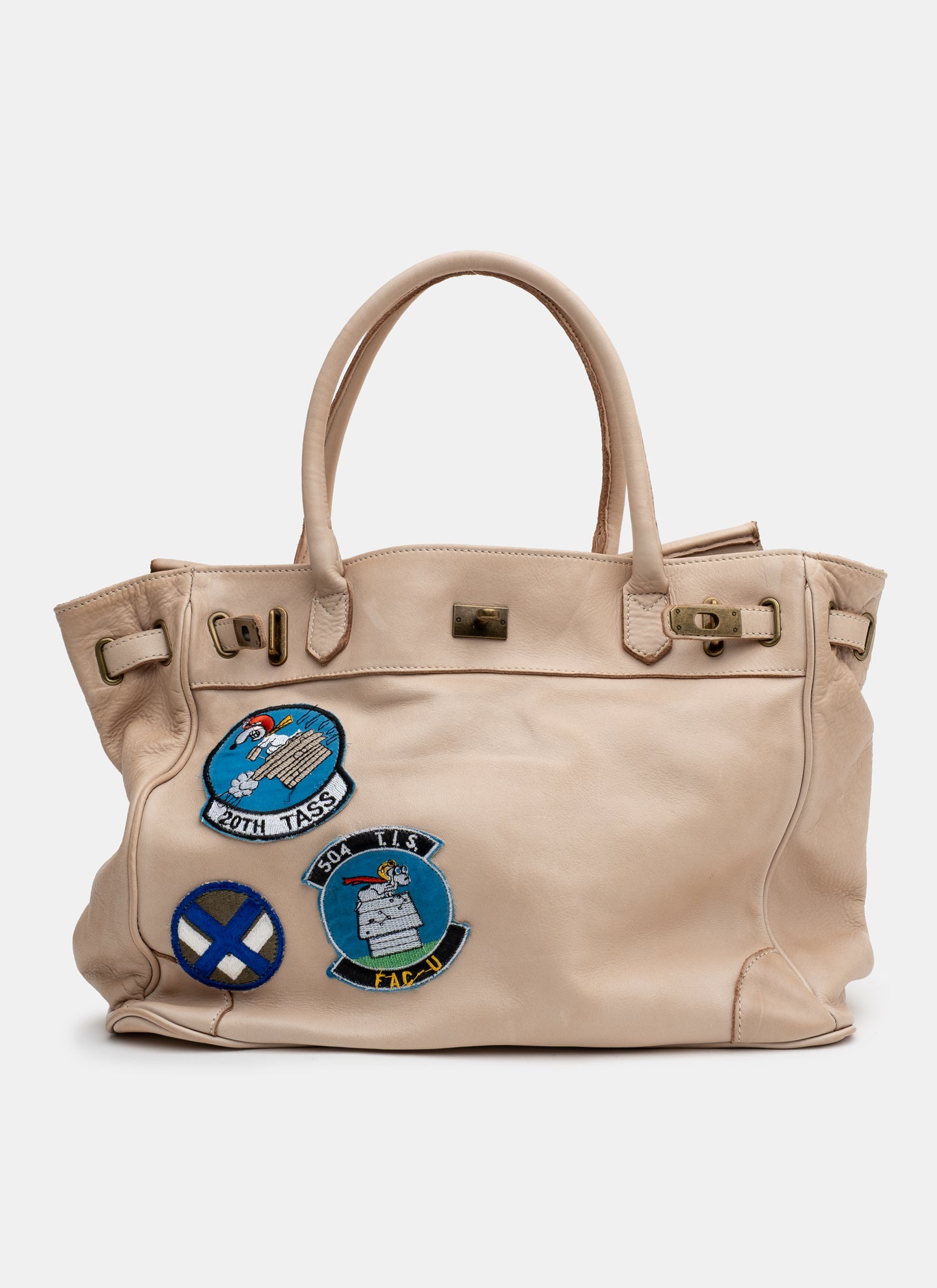 Patched Slouchy Calf Leather Shoulder Bag