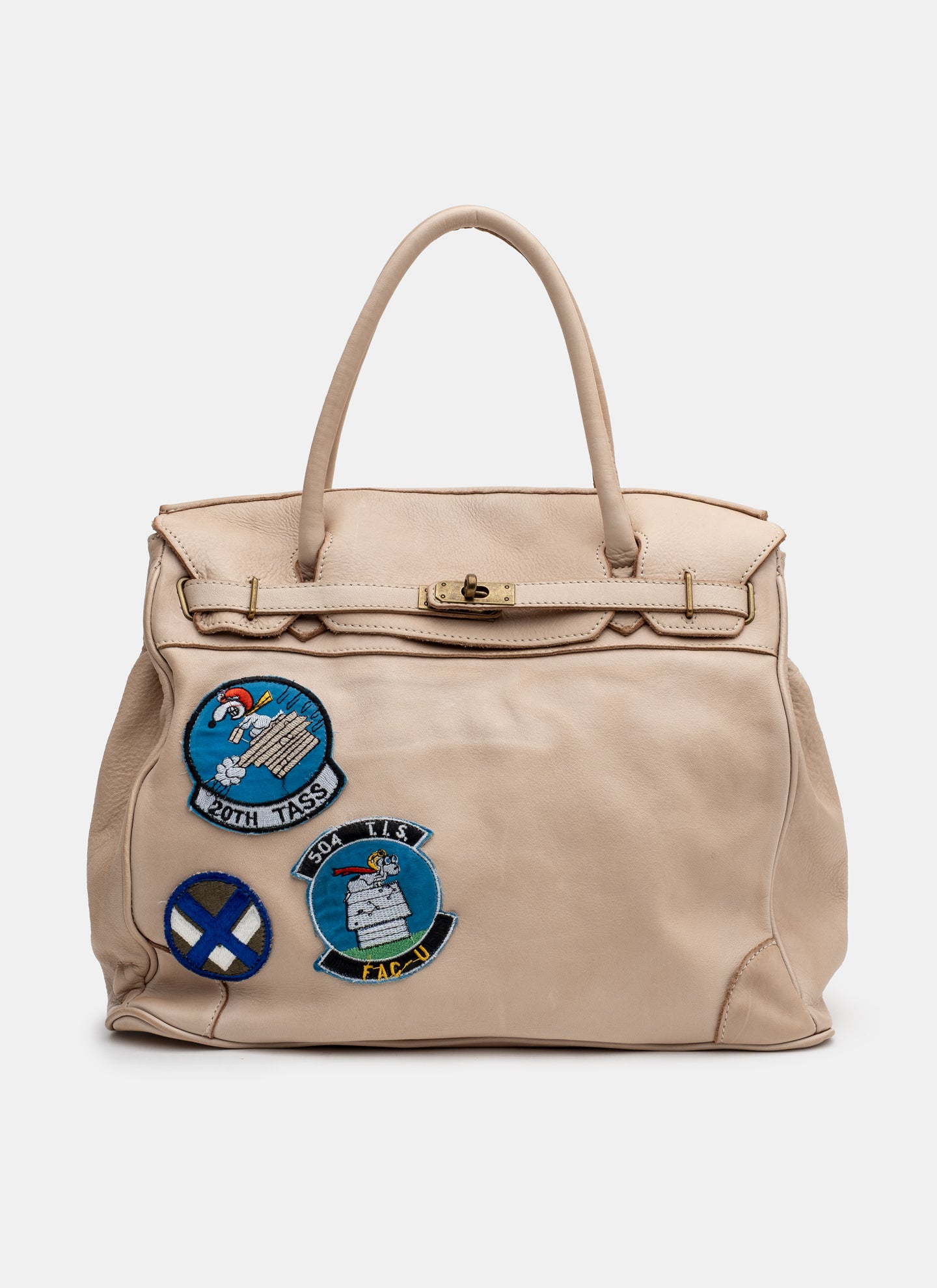 Patched Slouchy Calf Leather Shoulder Bag