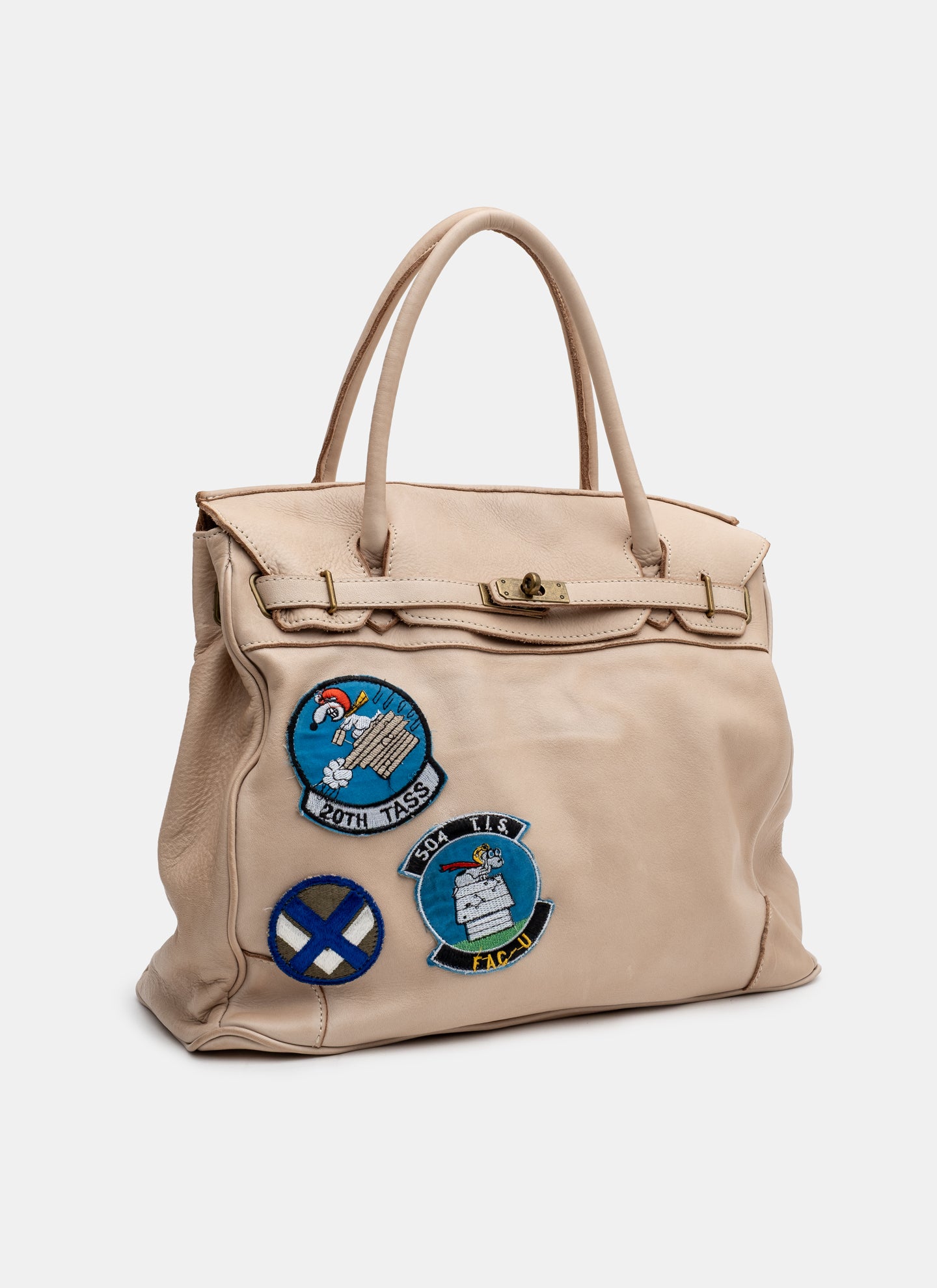 Patched Slouchy Calf Leather Shoulder Bag