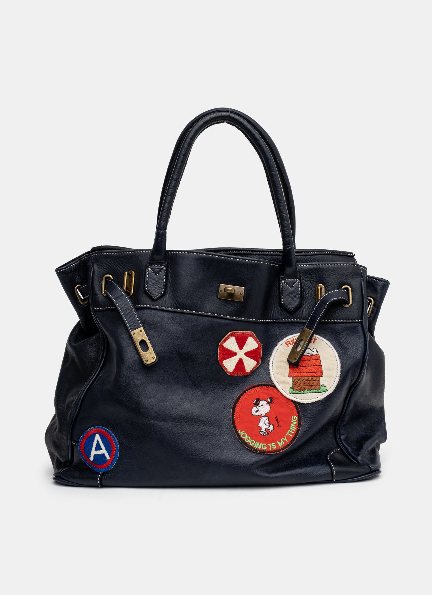 Patched Slouchy Calf Leather Shoulder Bag