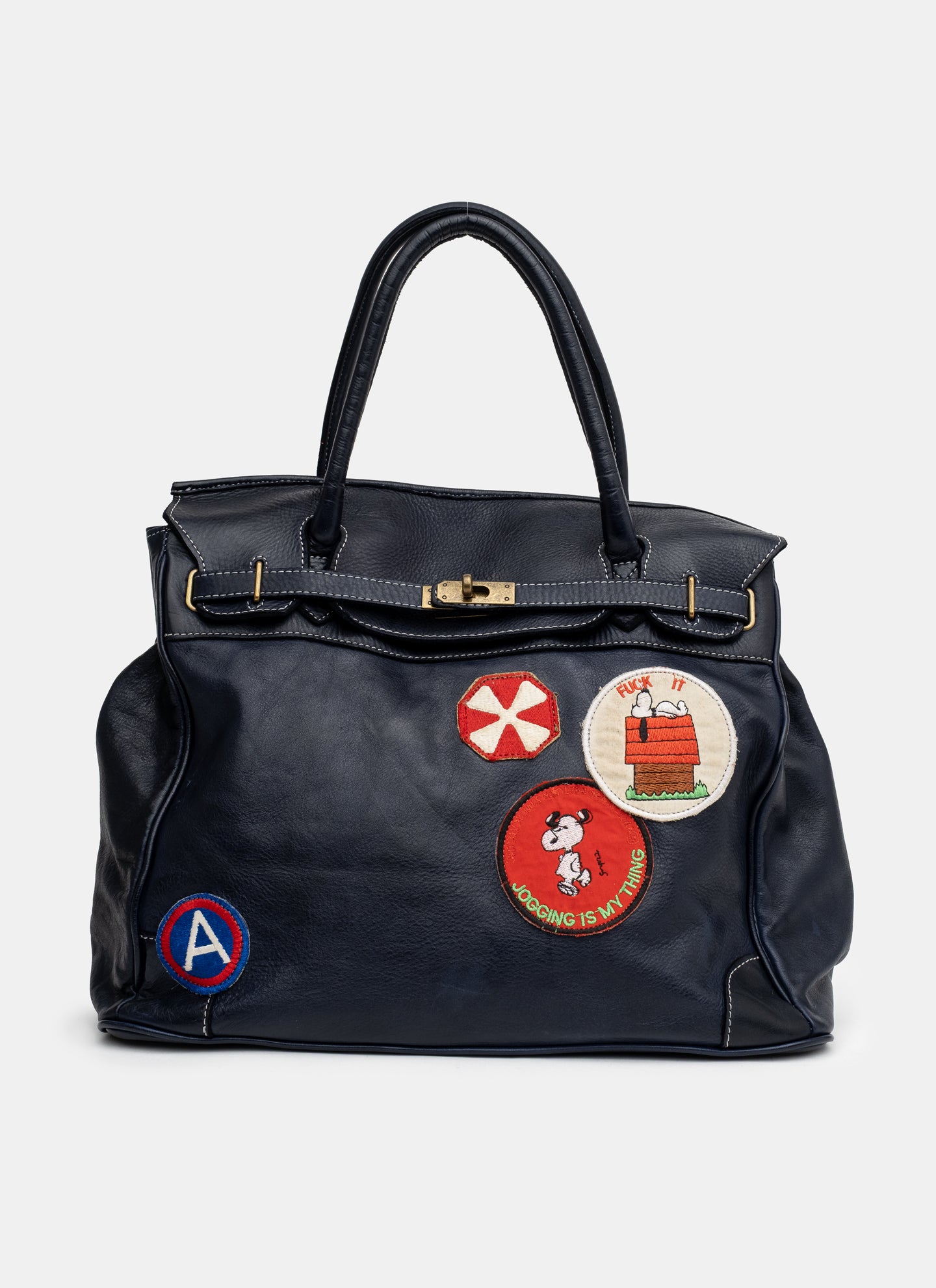 Patched Slouchy Calf Leather Shoulder Bag