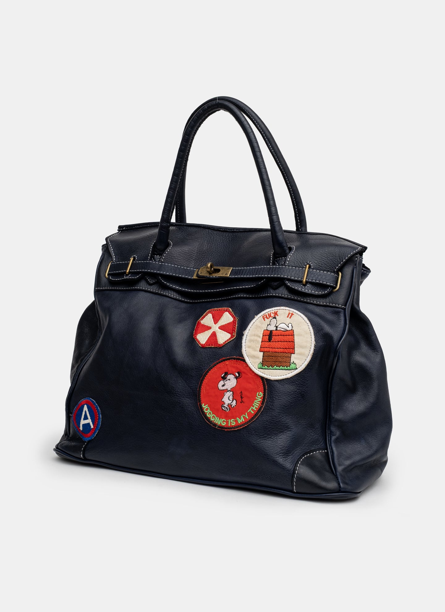 Patched Slouchy Calf Leather Shoulder Bag