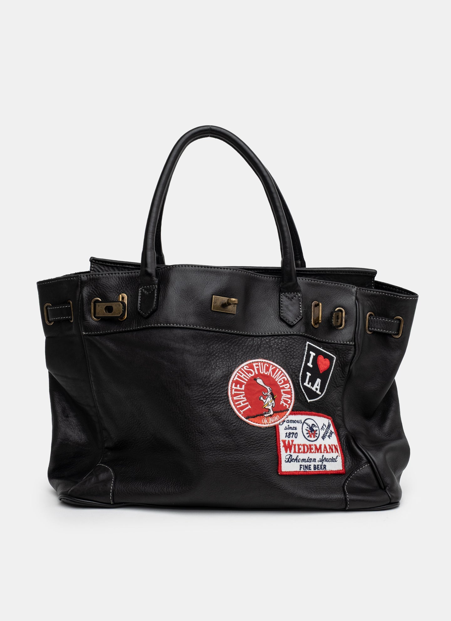 Patched Slouchy Calf Leather Shoulder Bag