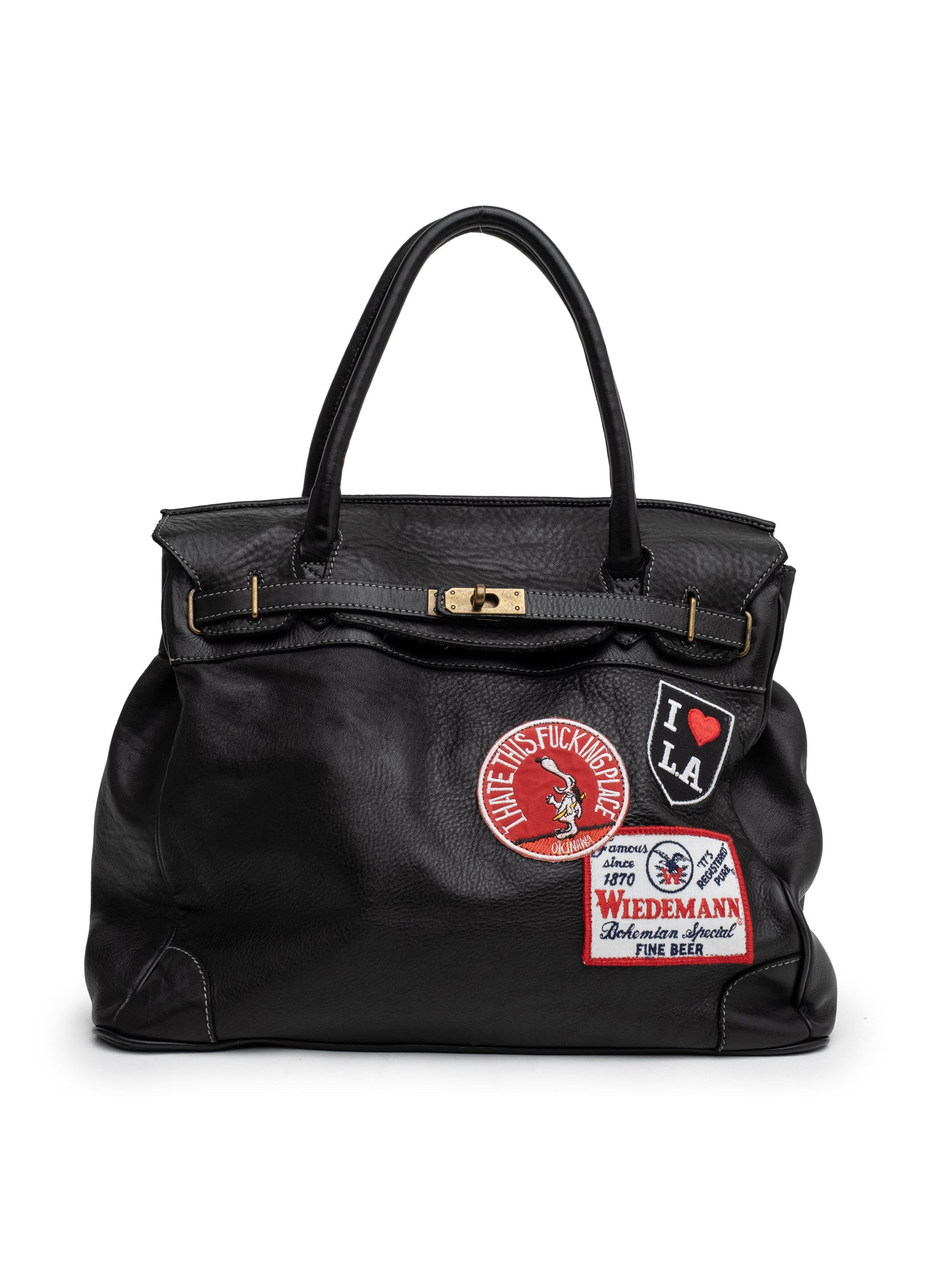 Patched Slouchy Calf Leather Shoulder Bag