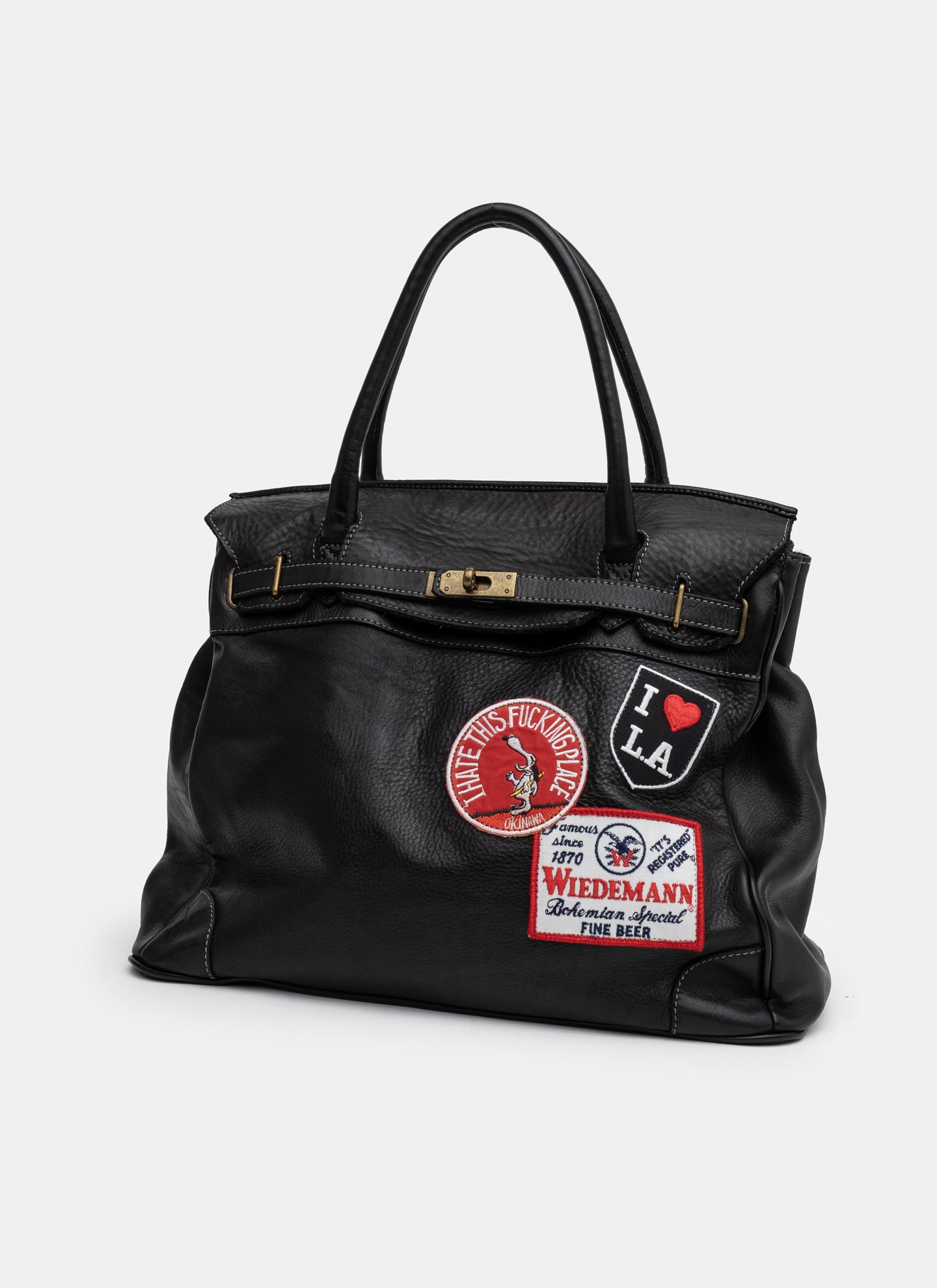 Patched Slouchy Calf Leather Shoulder Bag