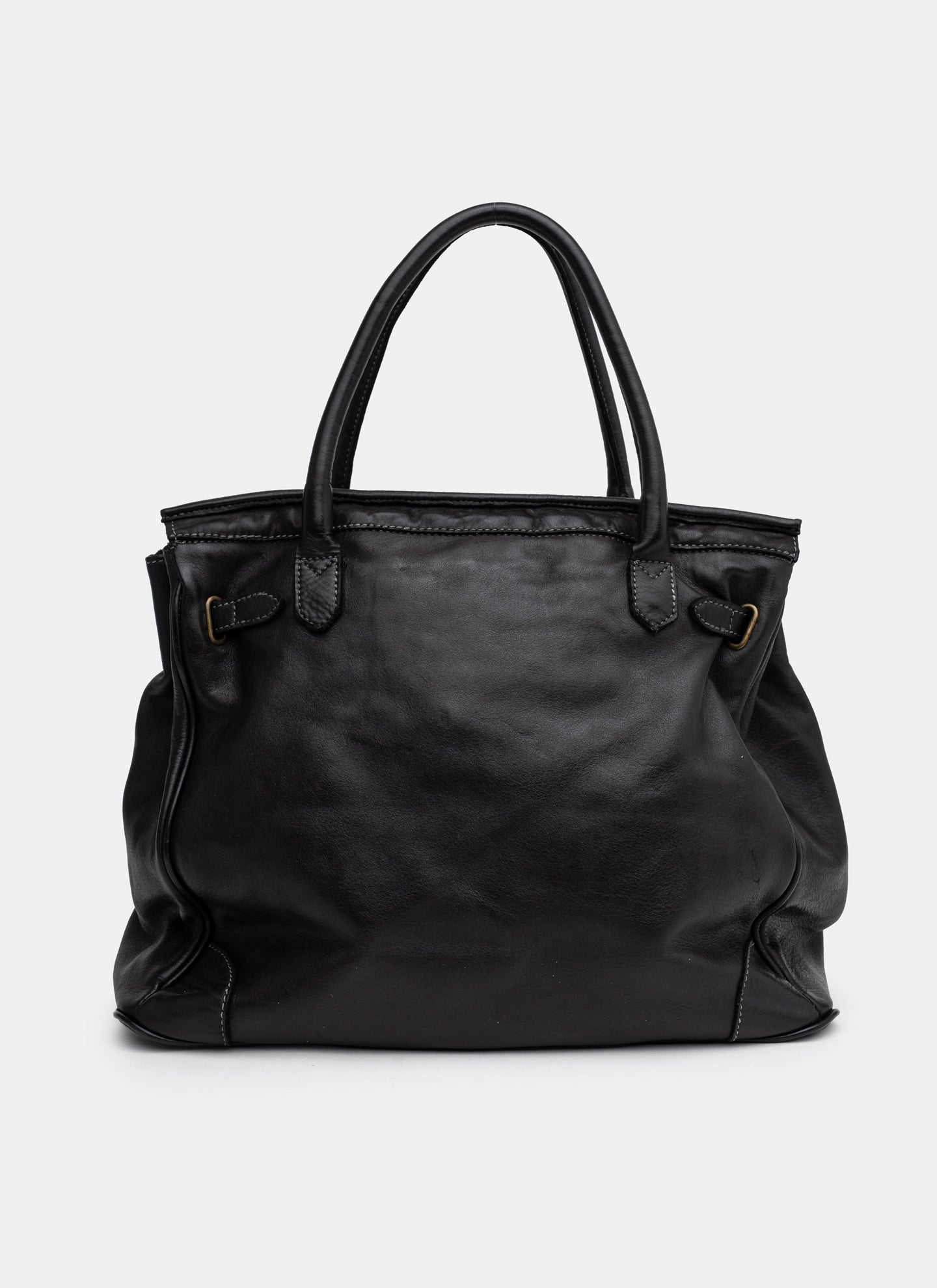 Patched Slouchy Calf Leather Shoulder Bag