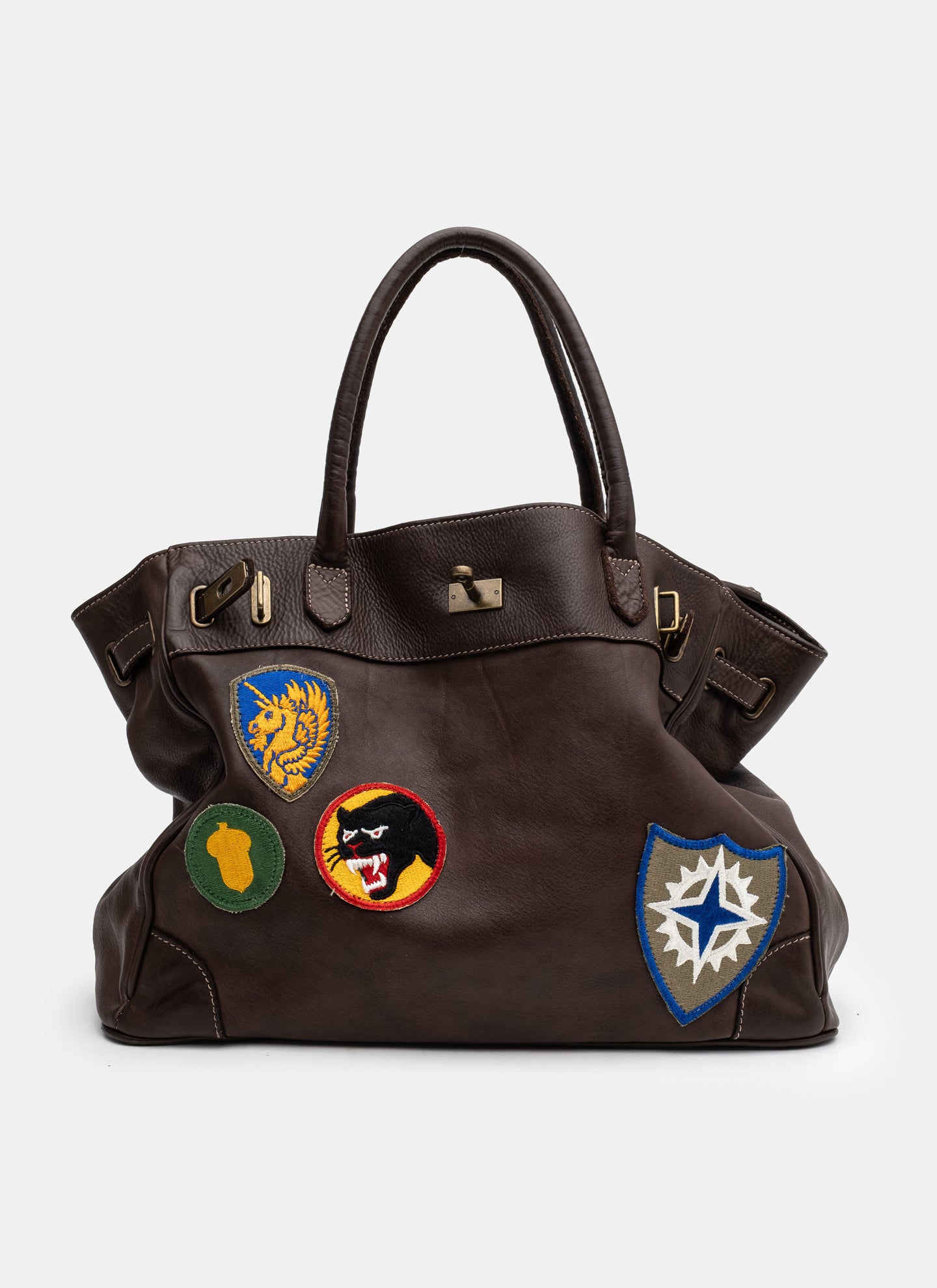 Patched Slouchy Calf Leather Shoulder Bag