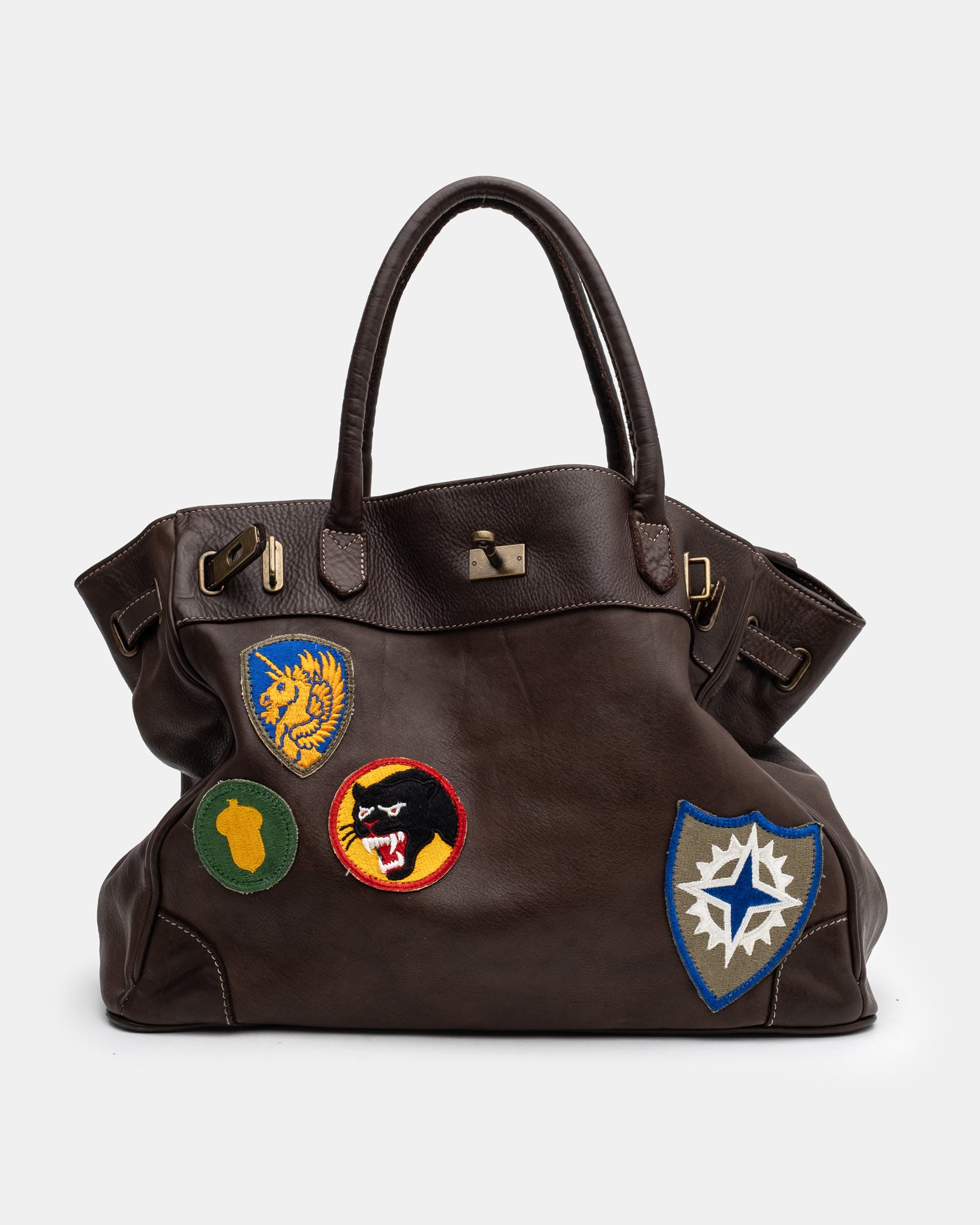 Patched Slouchy Calf Leather Shoulder Bag