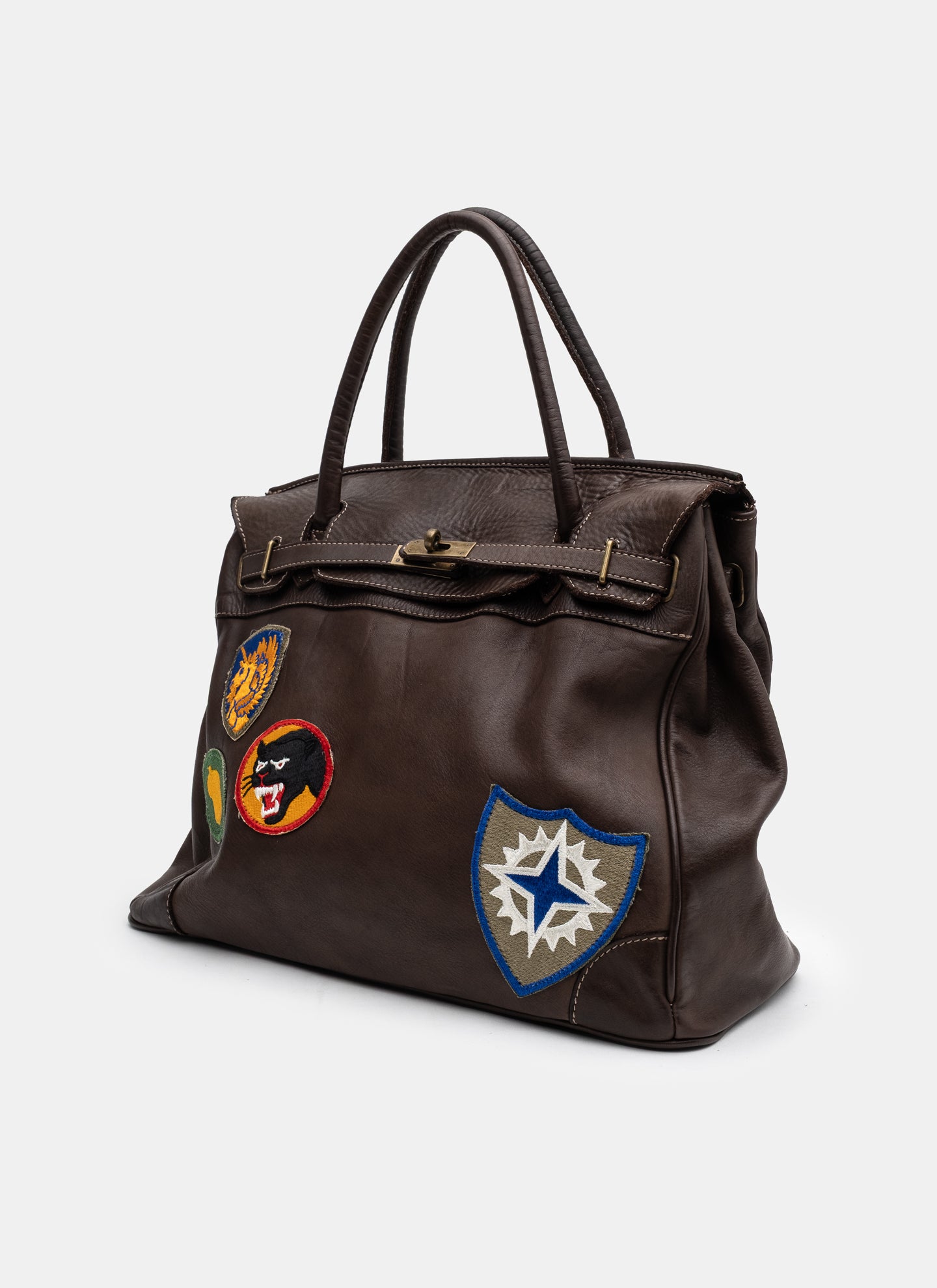 Patched Slouchy Calf Leather Shoulder Bag