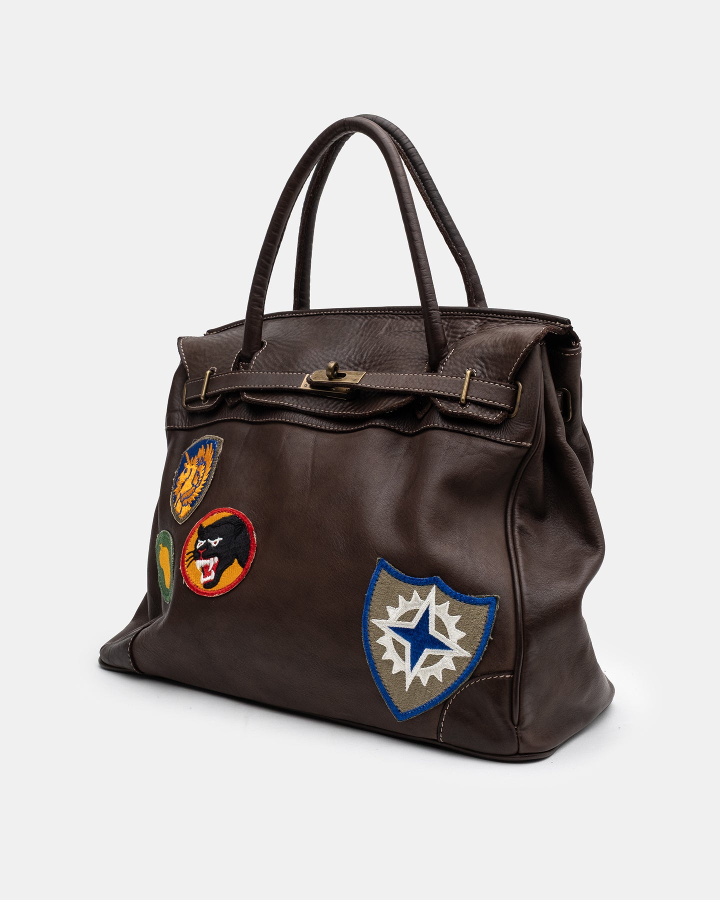 Patched Slouchy Calf Leather Shoulder Bag