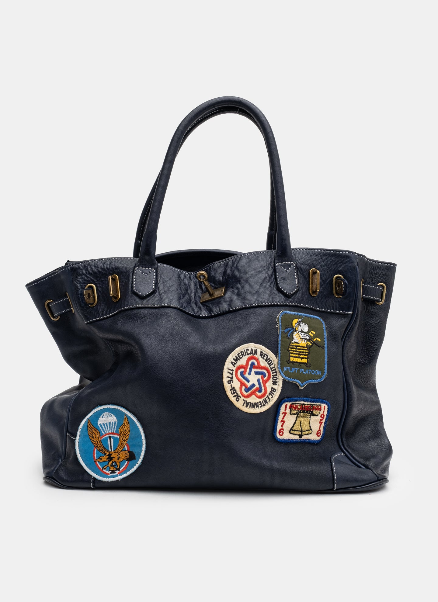 Patched Slouchy Calf Leather Shoulder Bag