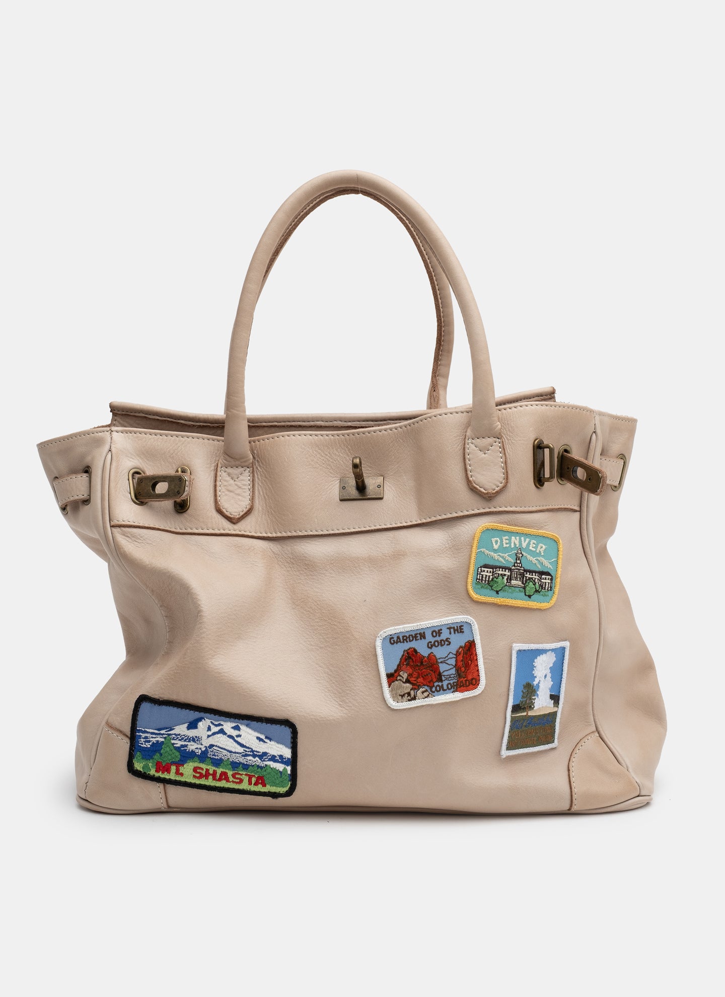 Patched Slouchy Calf Leather Shoulder Bag