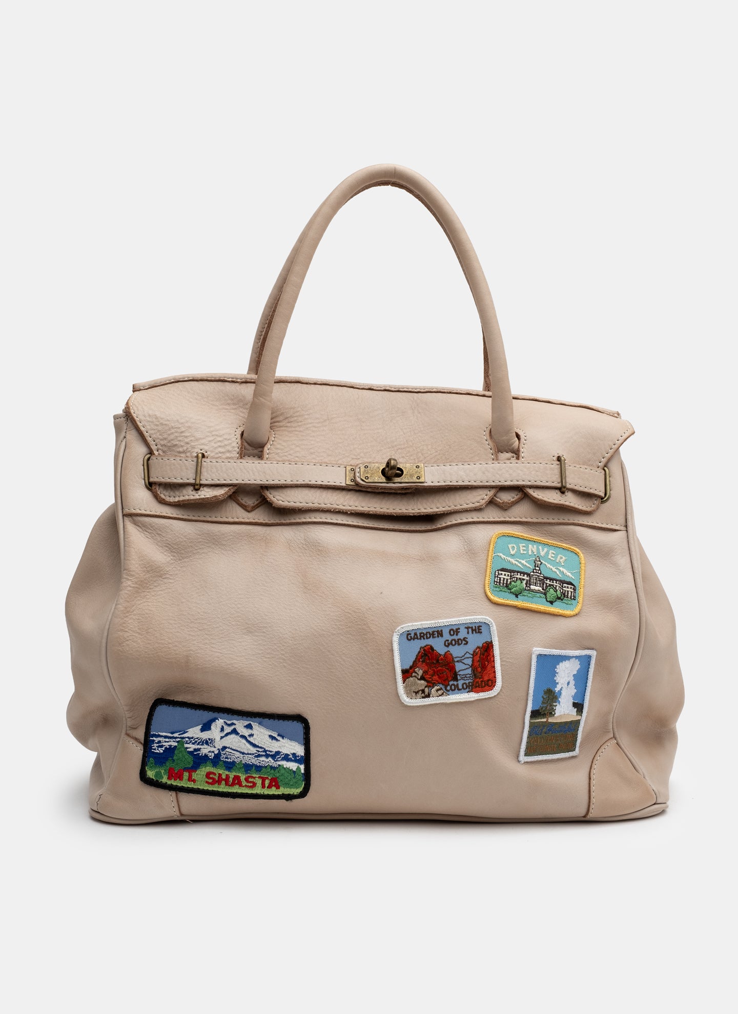 Patched Slouchy Calf Leather Shoulder Bag