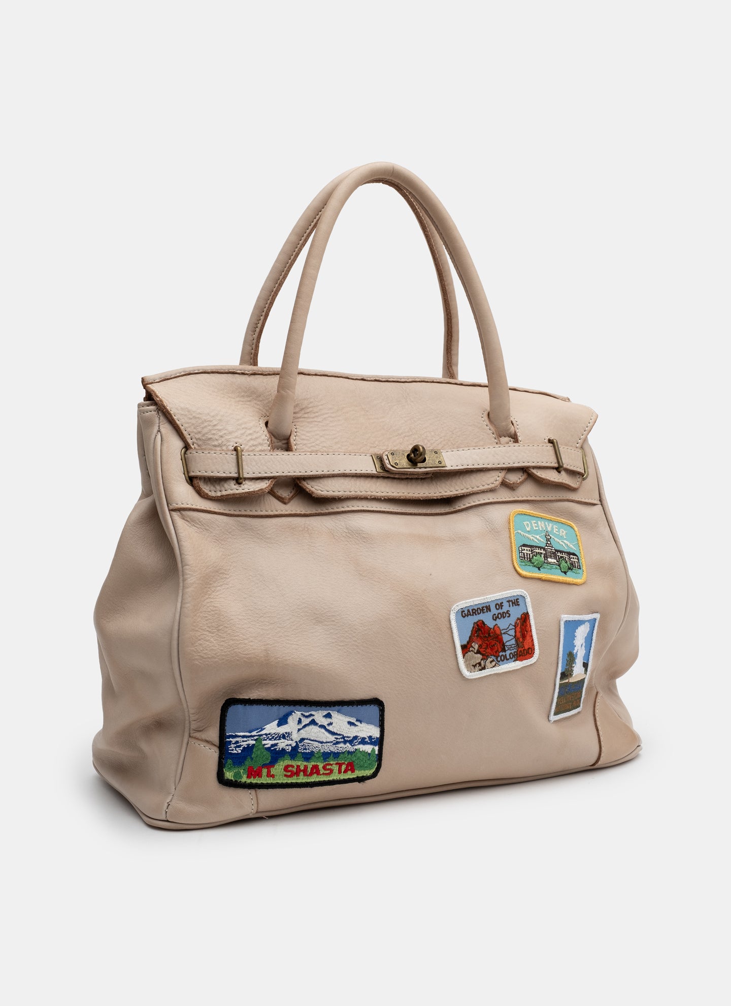 Patched Slouchy Calf Leather Shoulder Bag