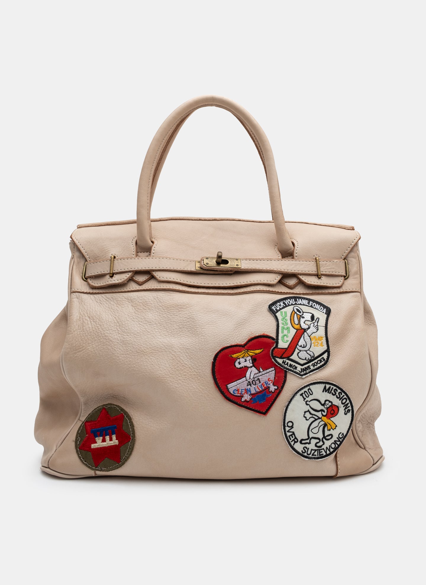 Patched Slouchy Calf Leather Shoulder Bag