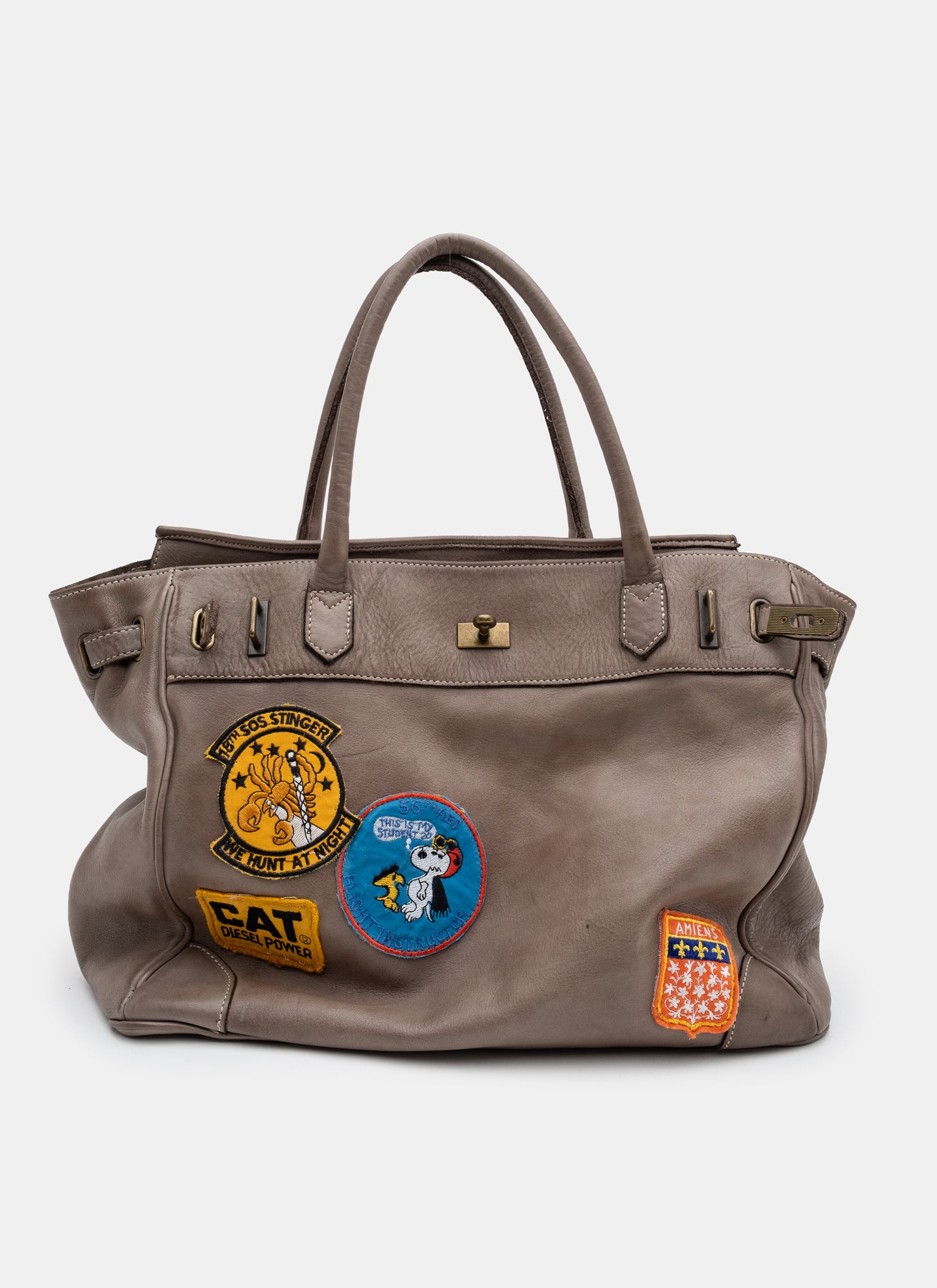 Patched Slouchy Calf Leather Shoulder Bag