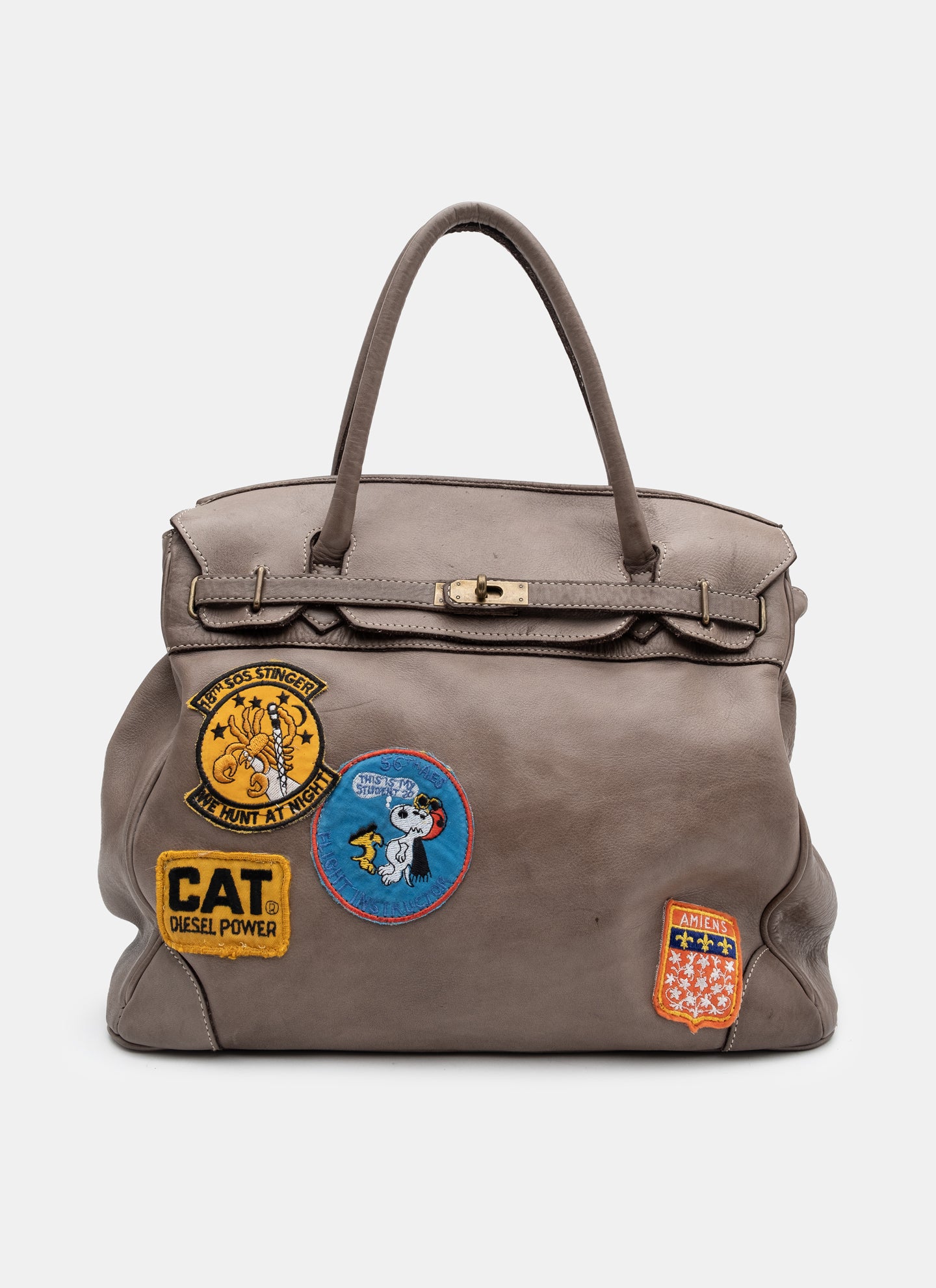 Patched Slouchy Calf Leather Shoulder Bag