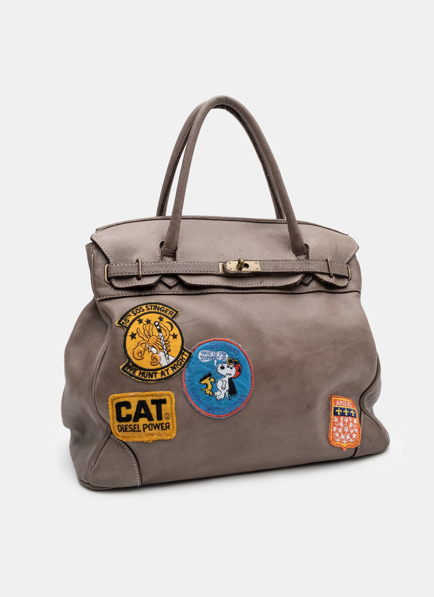 Patched Slouchy Calf Leather Shoulder Bag