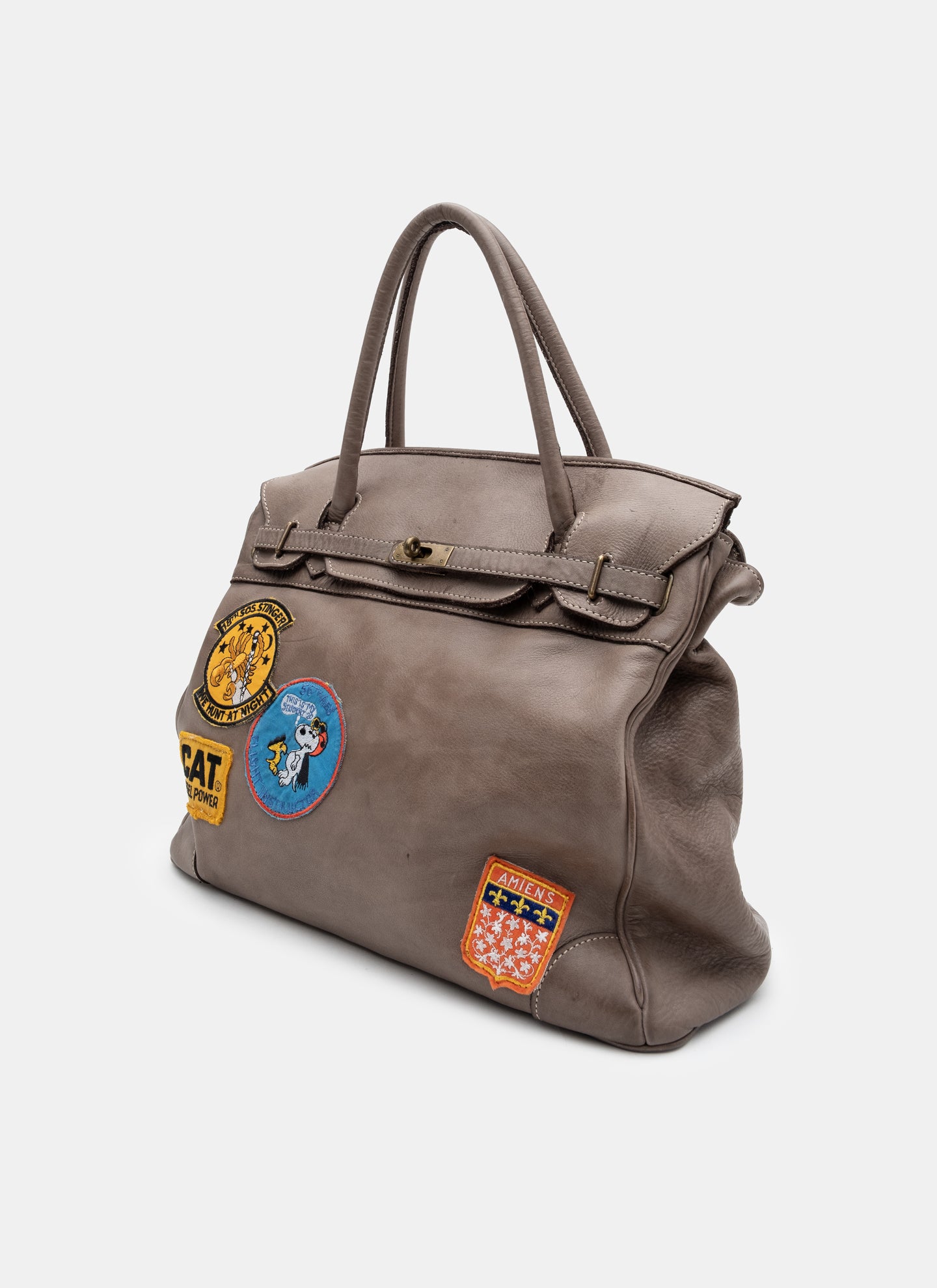 Patched Slouchy Calf Leather Shoulder Bag