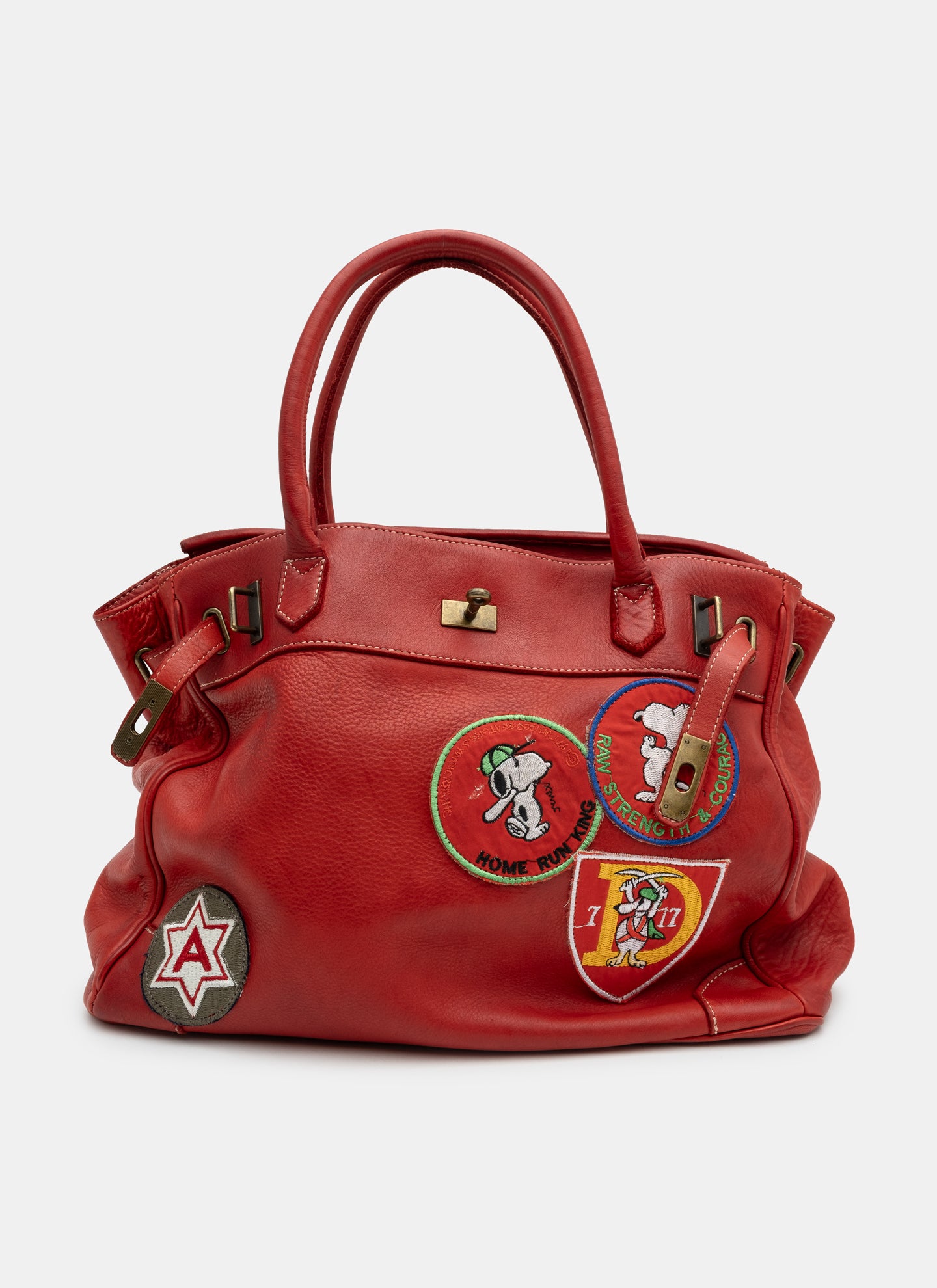 Patched Slouchy Calf Leather Shoulder Bag