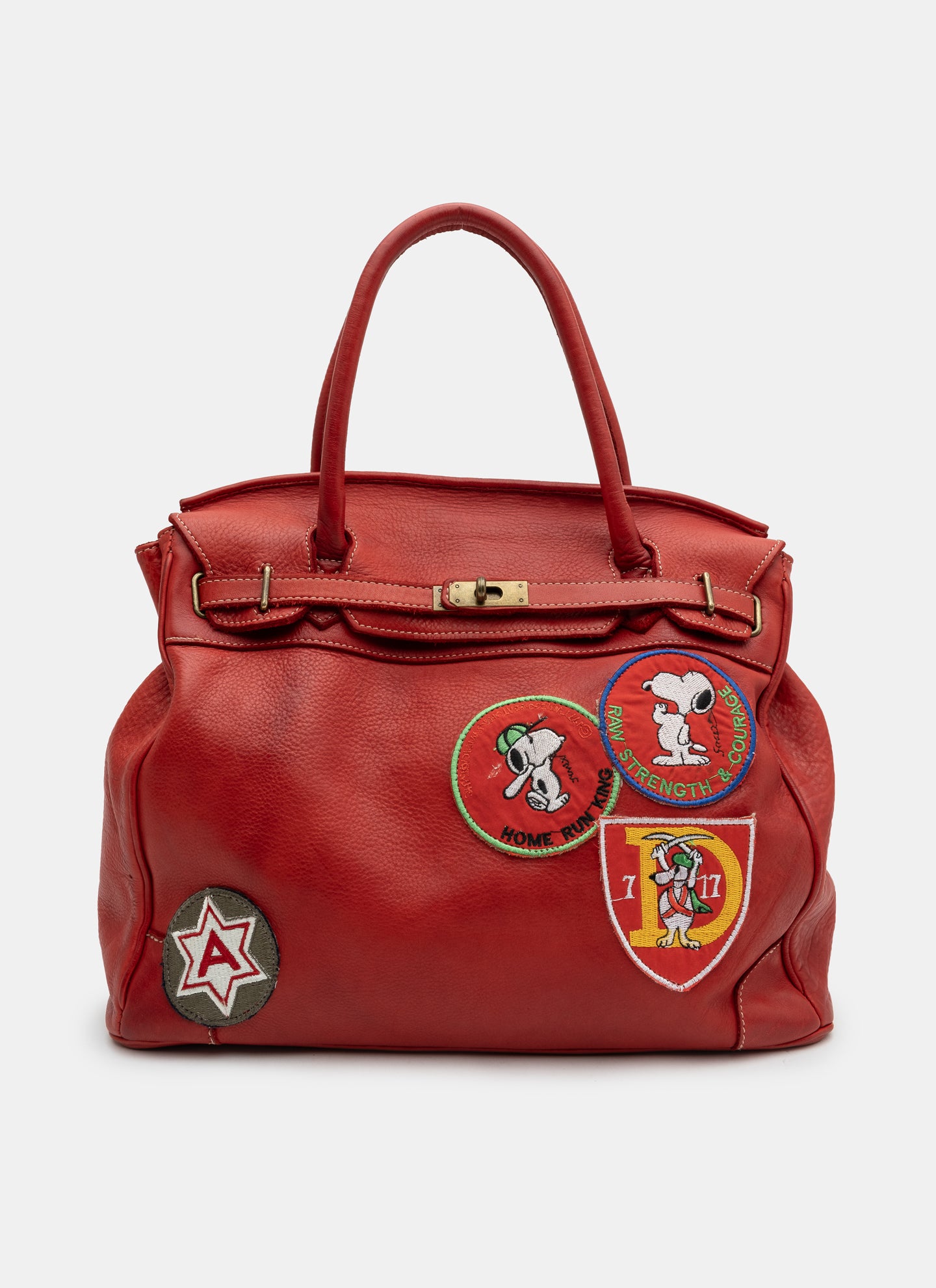 Patched Slouchy Calf Leather Shoulder Bag