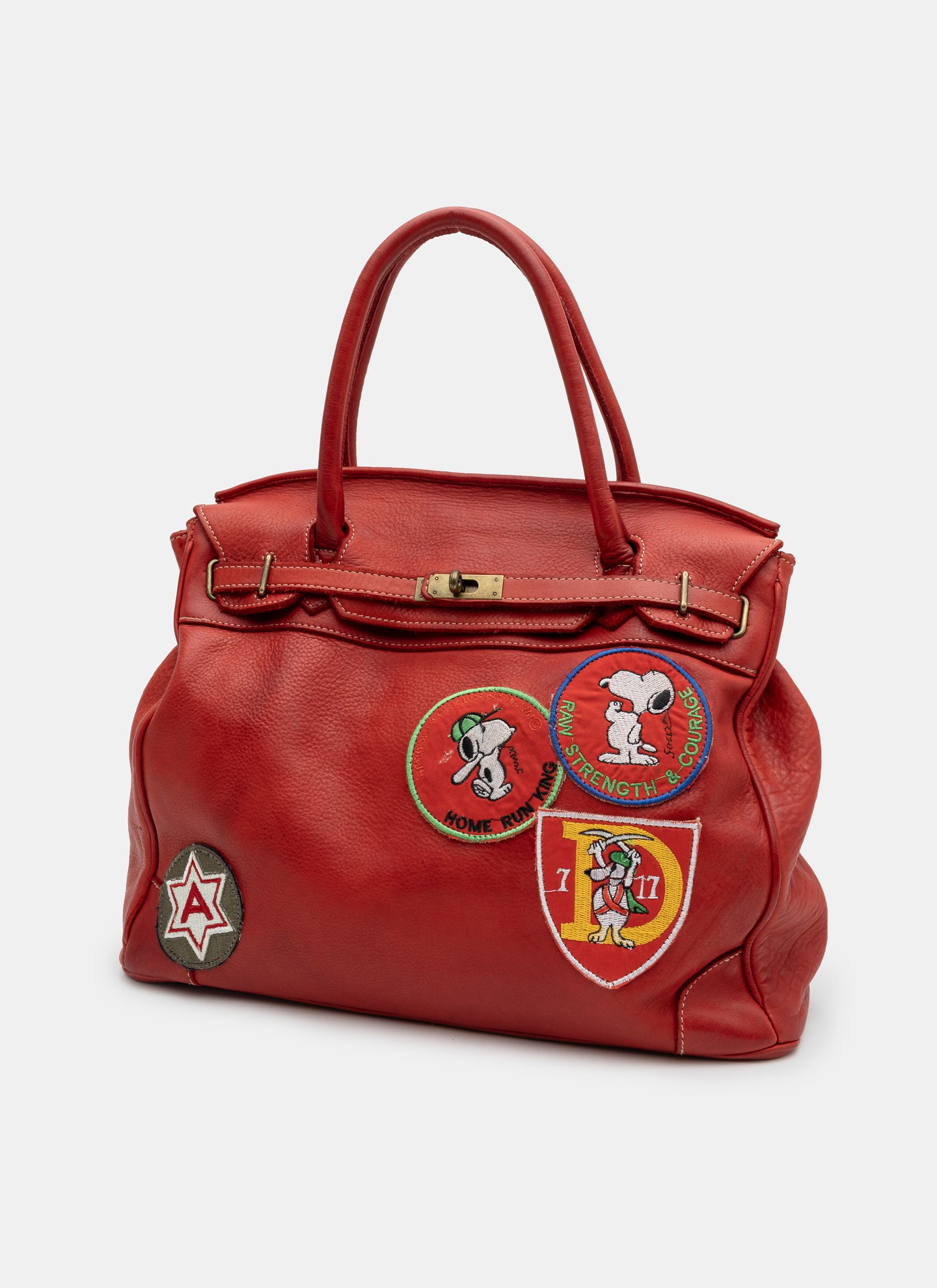 Patched Slouchy Calf Leather Shoulder Bag