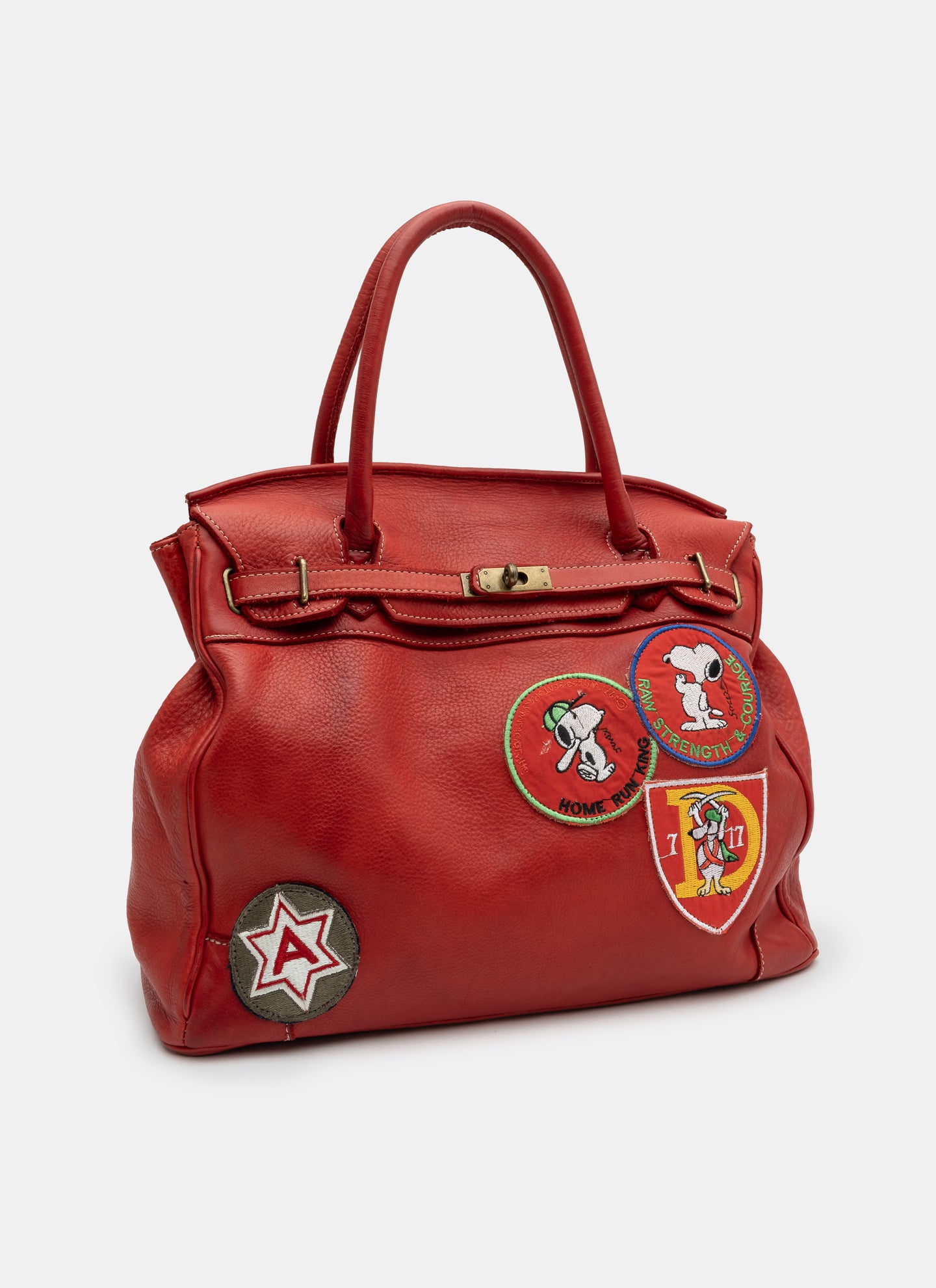 Patched Slouchy Calf Leather Shoulder Bag