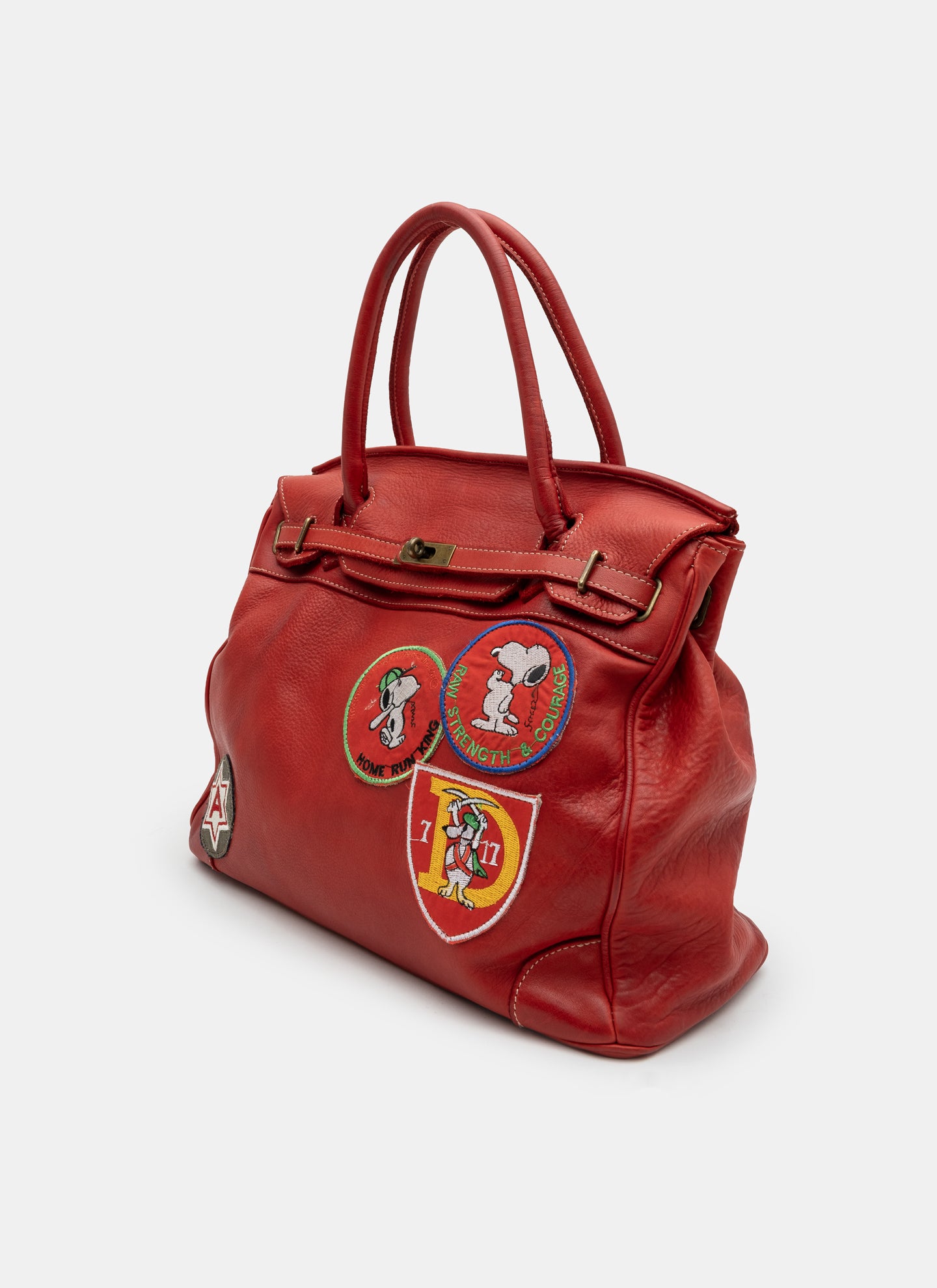 Patched Slouchy Calf Leather Shoulder Bag