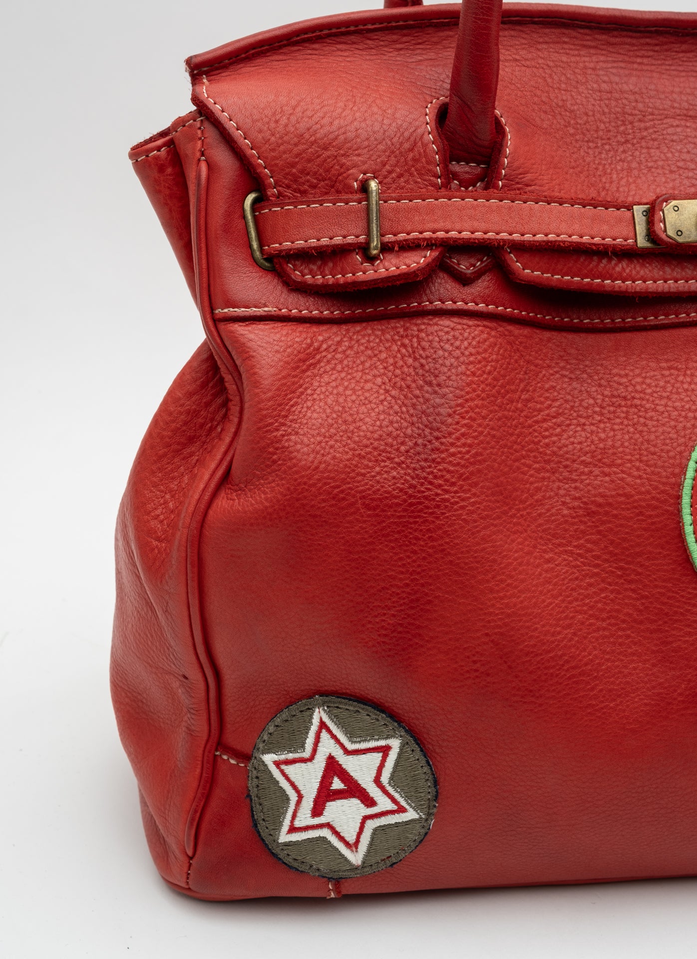 Patched Slouchy Calf Leather Shoulder Bag