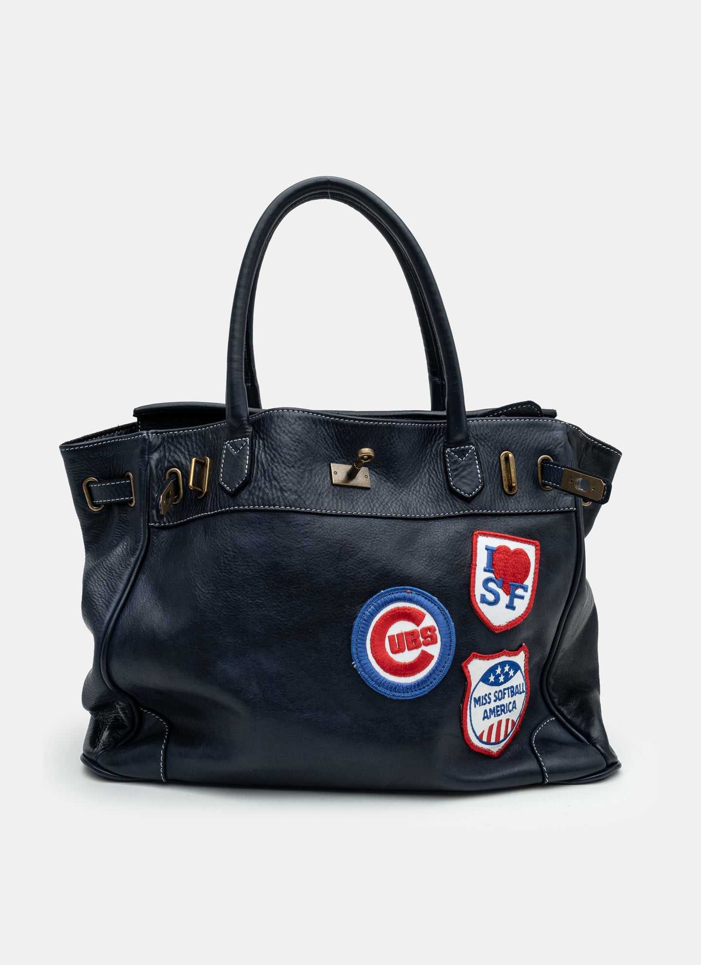 Patched Slouchy Calf Leather Shoulder Bag