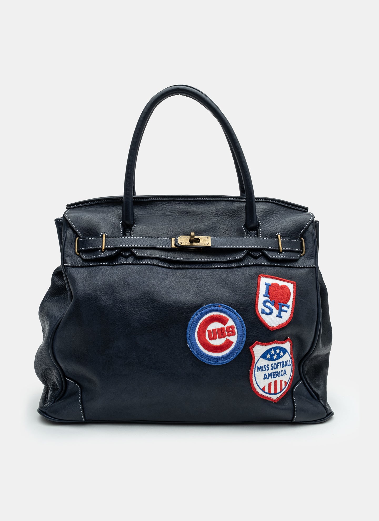 Patched Slouchy Calf Leather Shoulder Bag