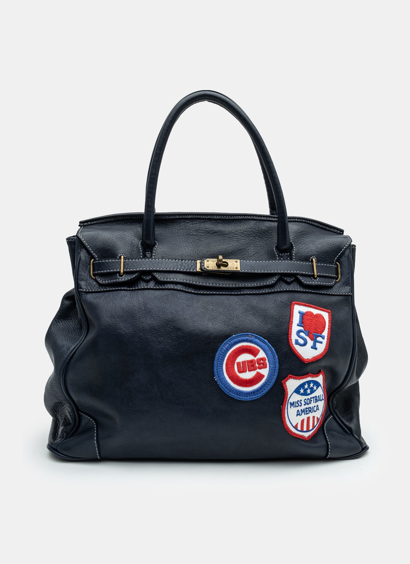 Patched Slouchy Calf Leather Shoulder Bag