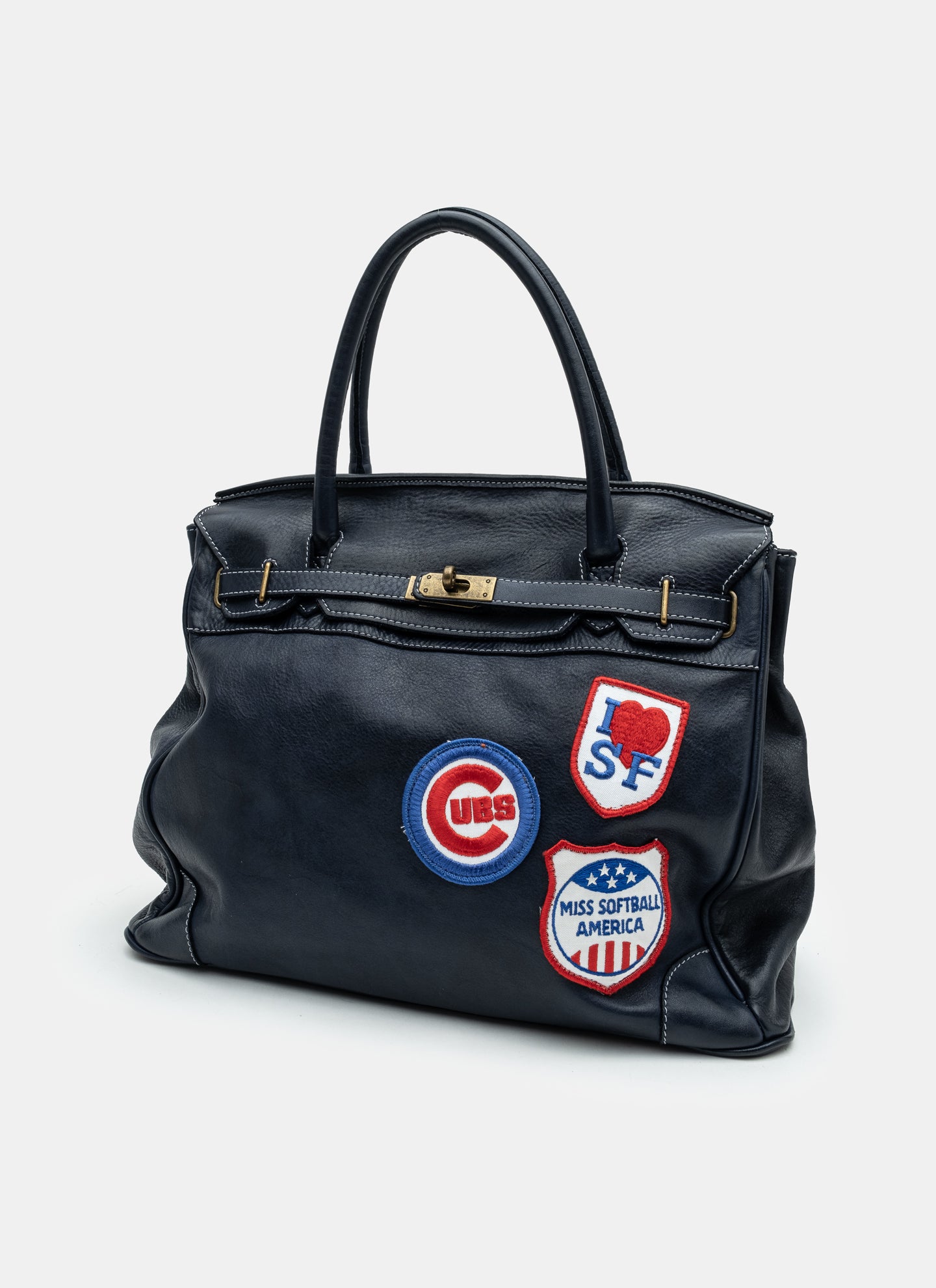 Patched Slouchy Calf Leather Shoulder Bag