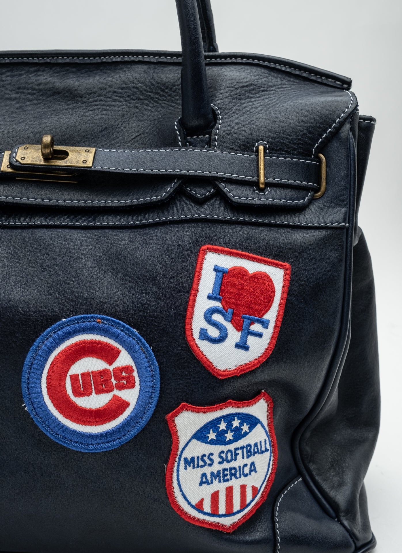 Patched Slouchy Calf Leather Shoulder Bag