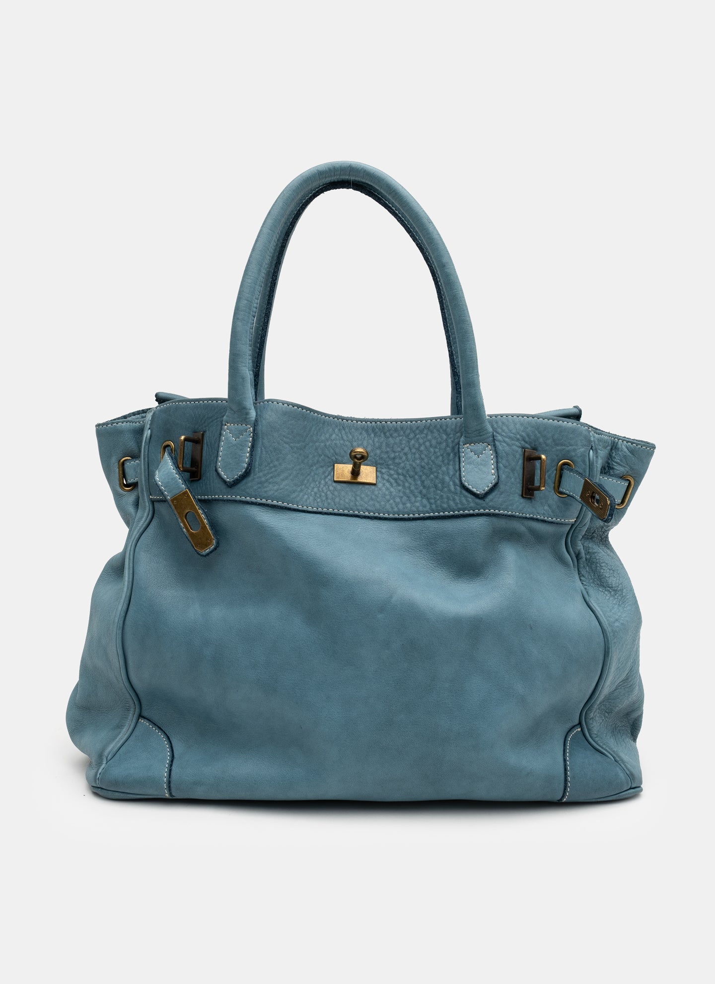 Washed Slouchy Calf Bag in Light Teal